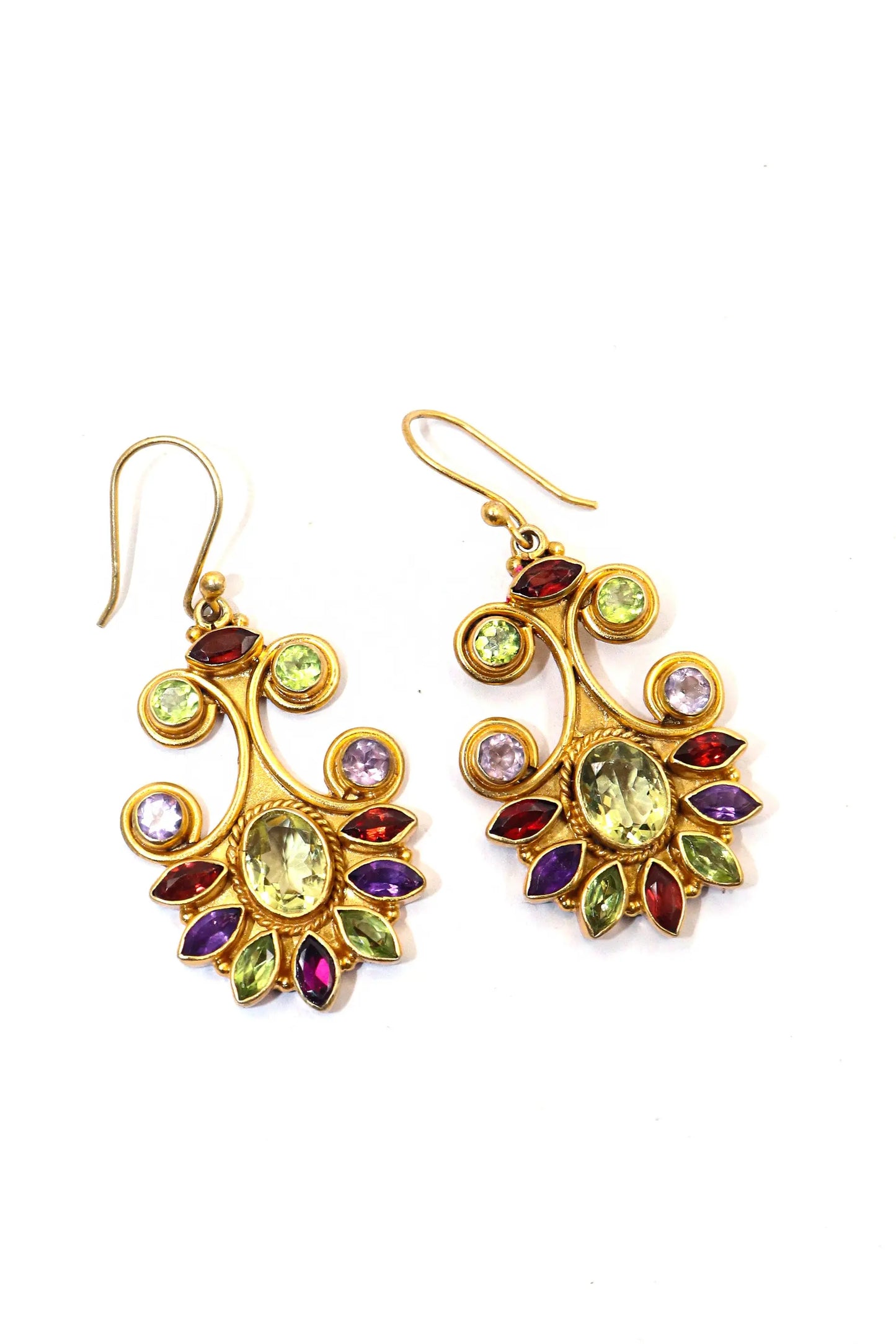 Gold-Plated Modern Earrings Adorned multi Gemstone with Flower Design Earring