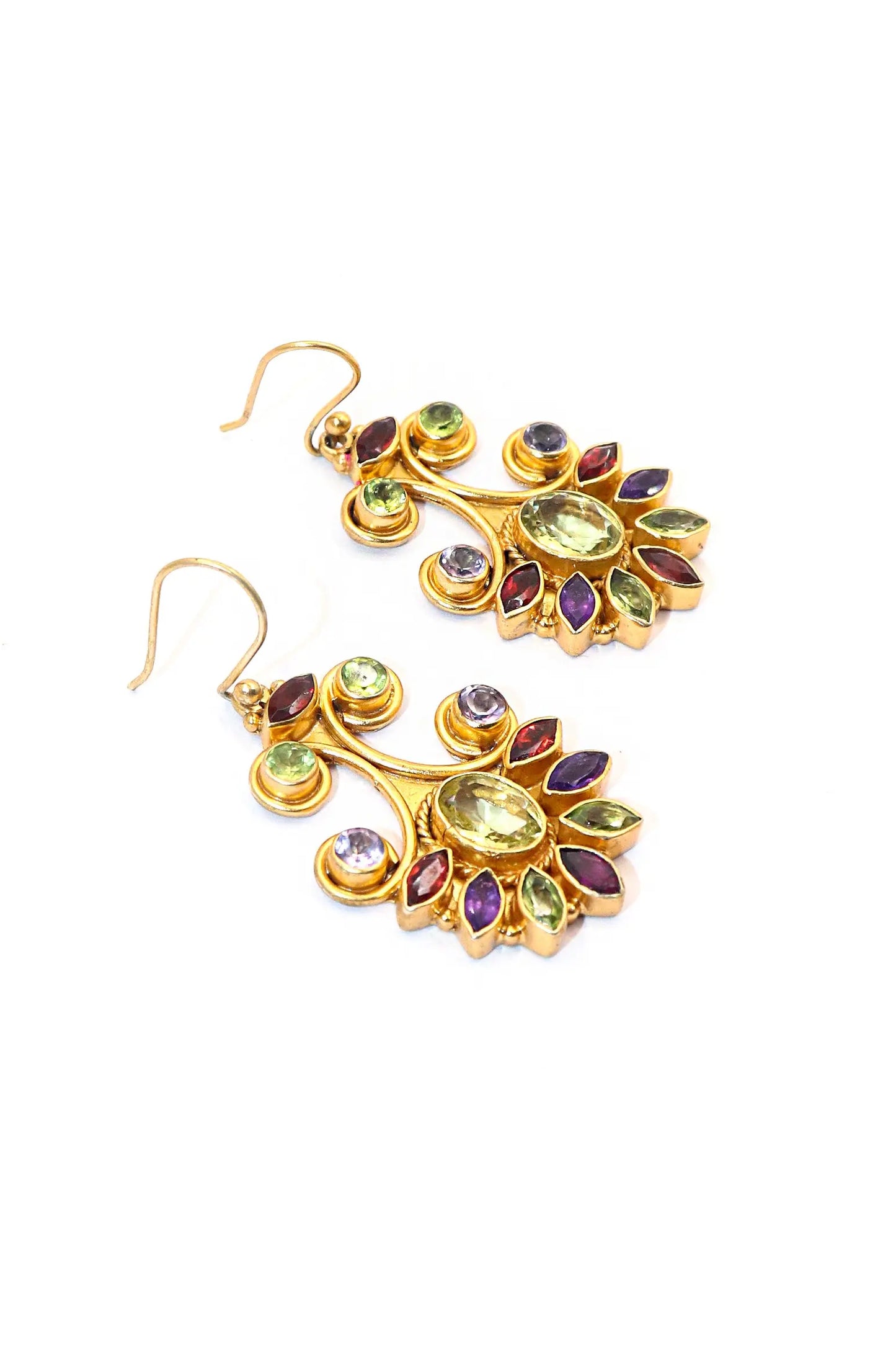 Gold-Plated Modern Earrings Adorned multi Gemstone with Flower Design Earring