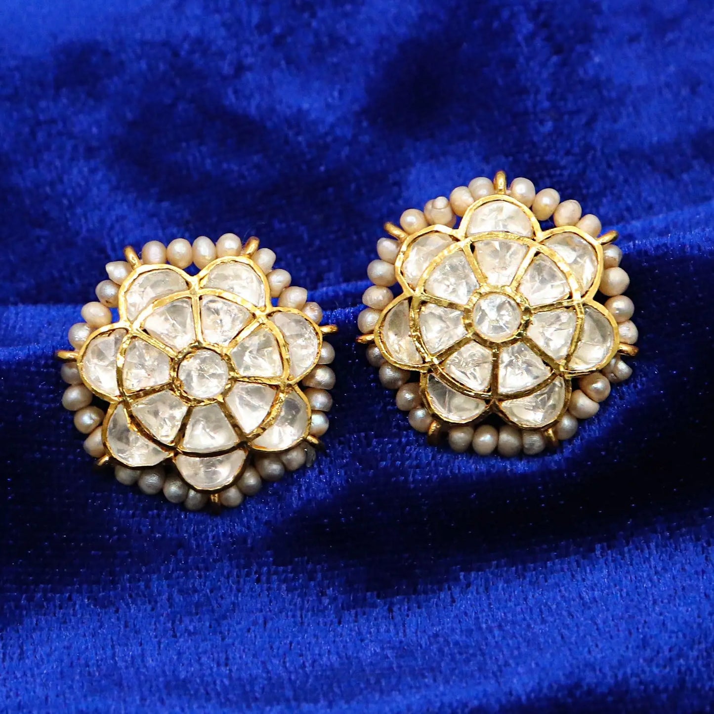 Gold Plated Moissanite And Pearl gemstone Stud Earring Jewelry