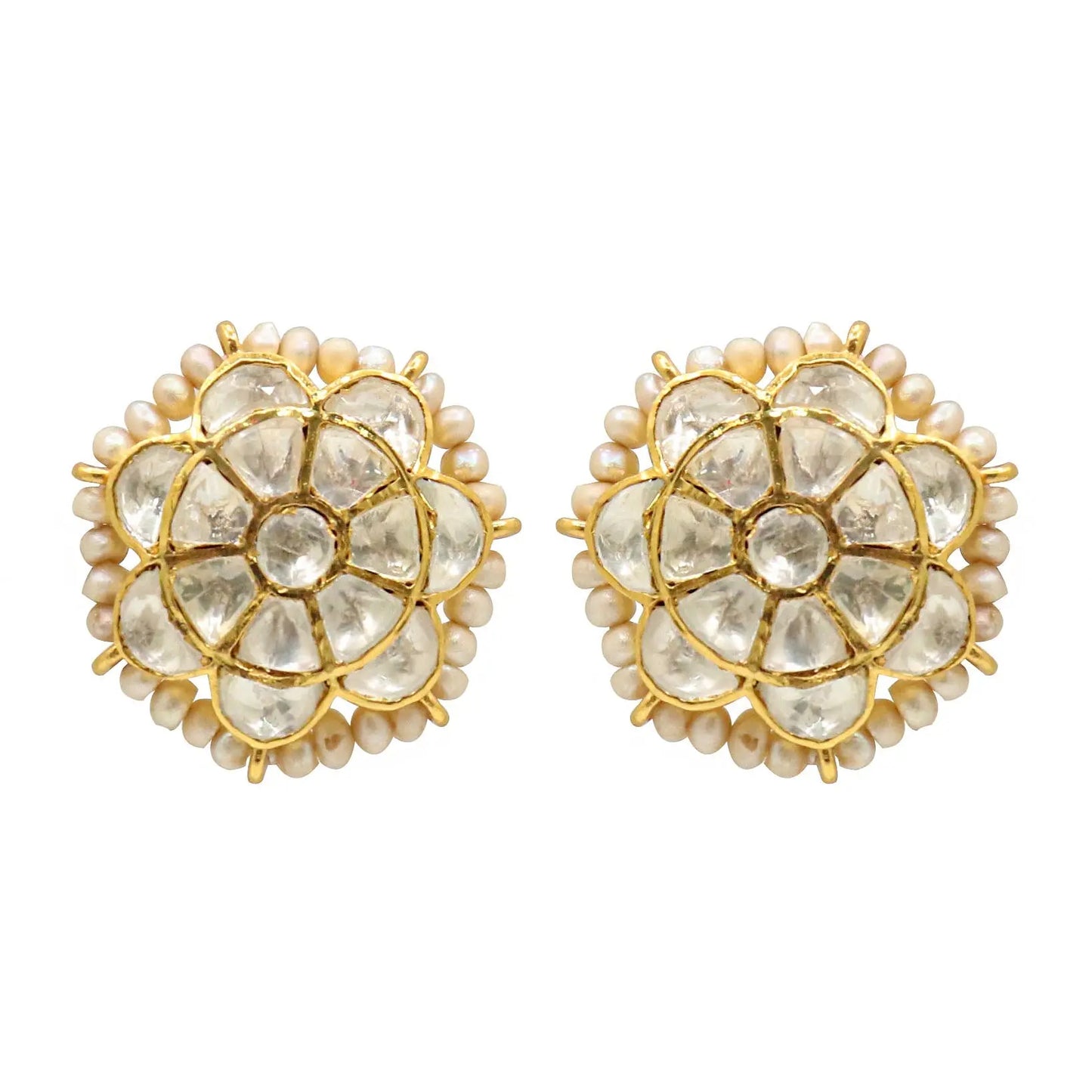 Gold Plated Moissanite And Pearl gemstone Stud Earring Jewelry