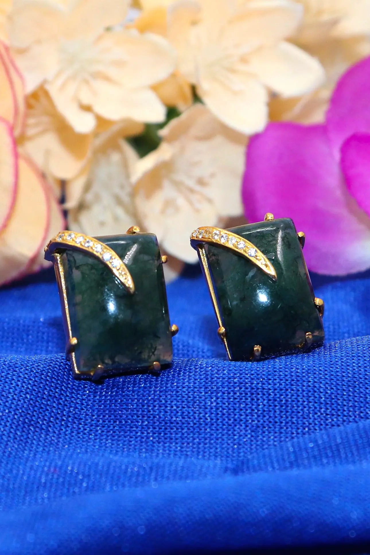 Gold Plated Moss Green Agate Gemstone cufflinks Jewelry