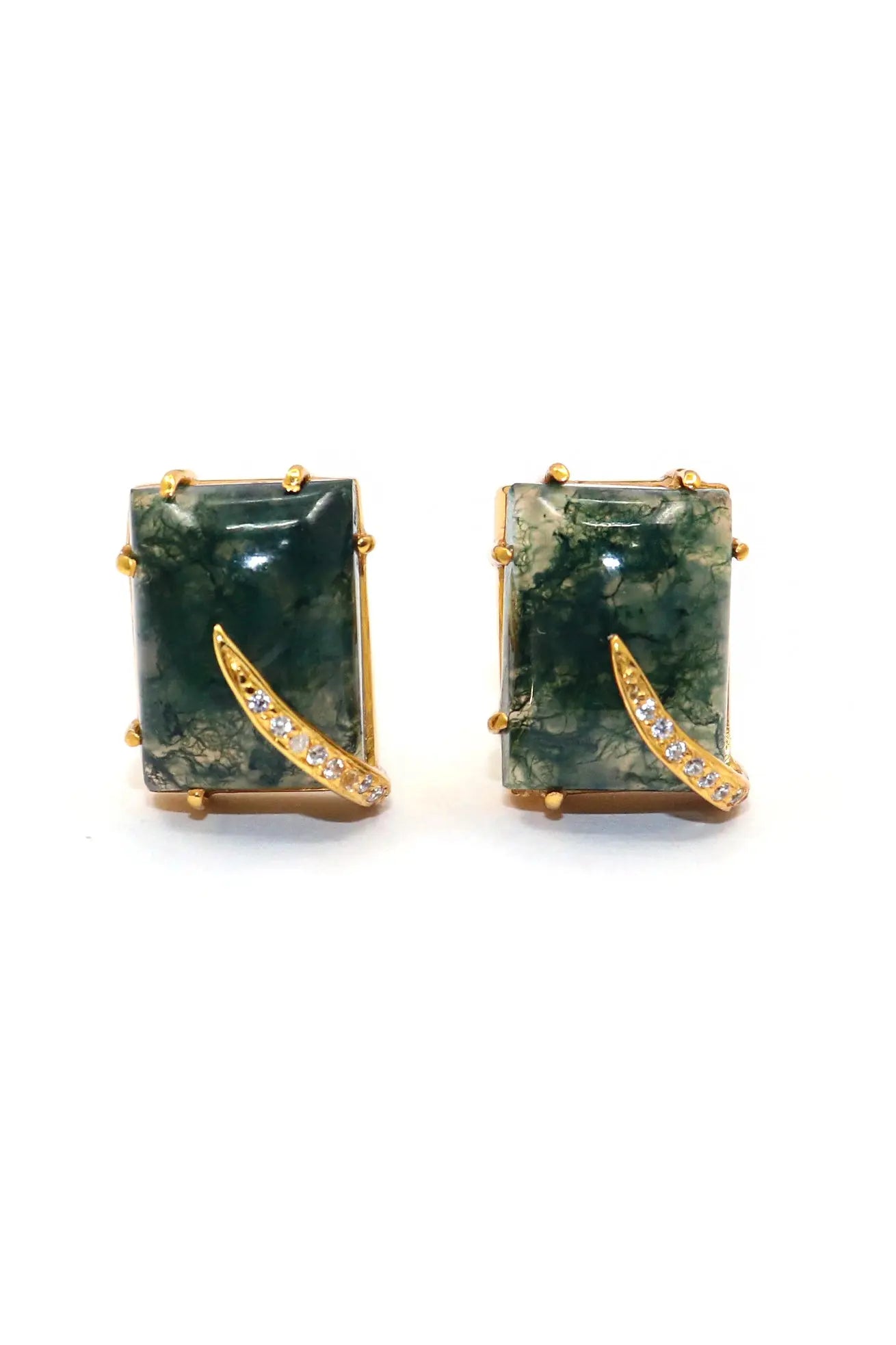 Gold Plated Moss Green Agate Gemstone cufflinks Jewelry