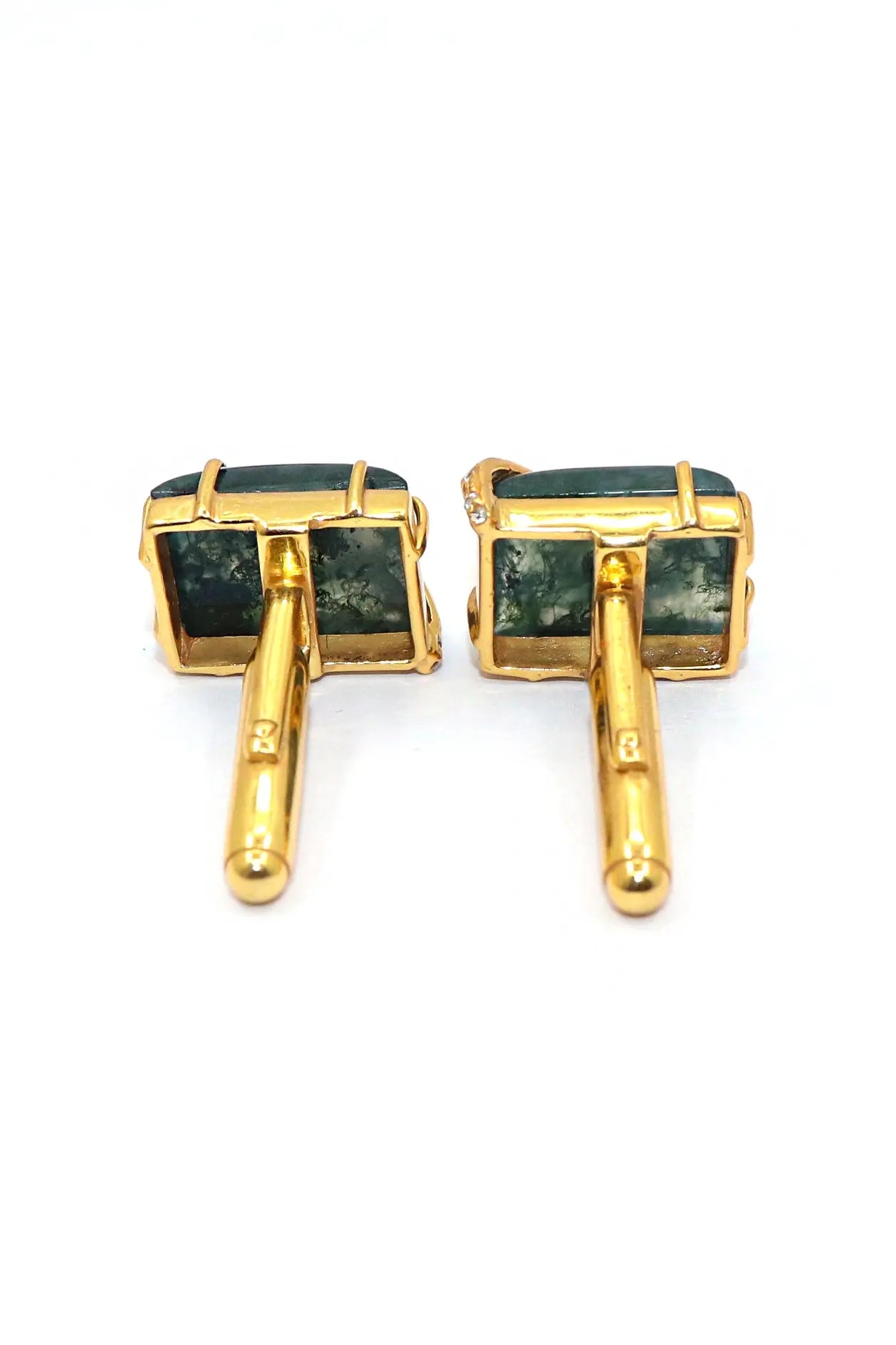 Gold Plated Moss Green Agate Gemstone cufflinks Jewelry