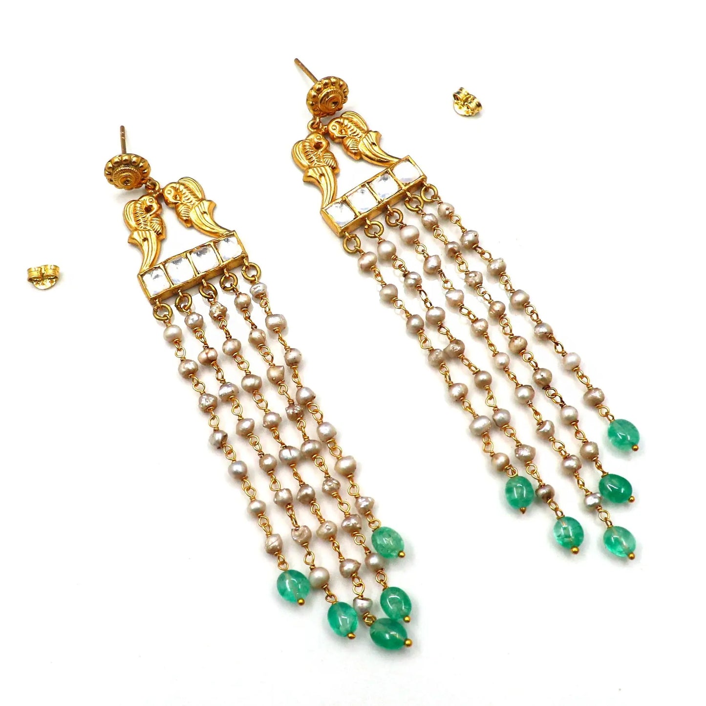 Gold Plated Pearl, Moissanite With Semi Precious Gemstone Dazzling Stud Earring Jewelry