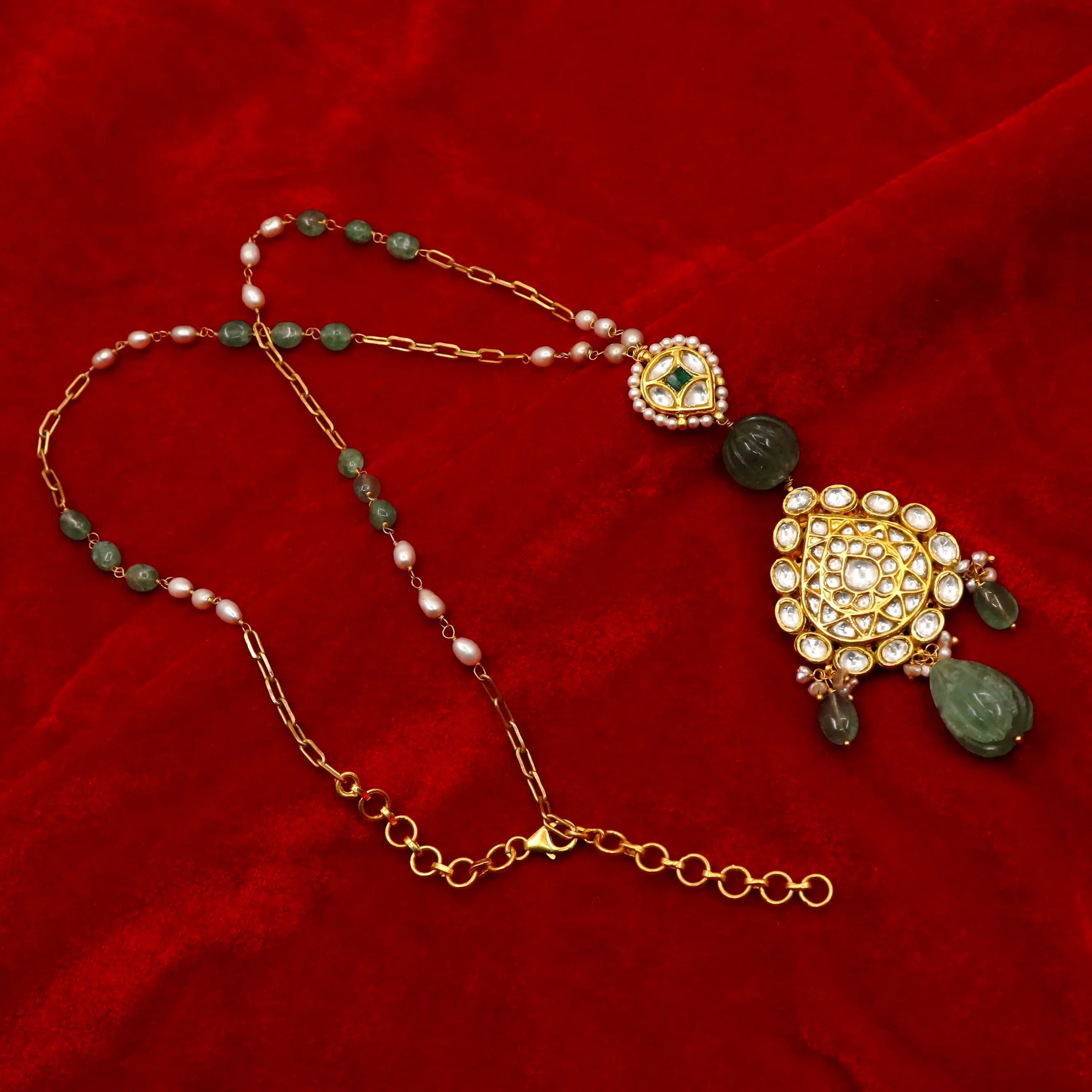 Gold Plated Pearl, Moissanite and Semi-precious Gemstone Necklace Jewelry VJewels