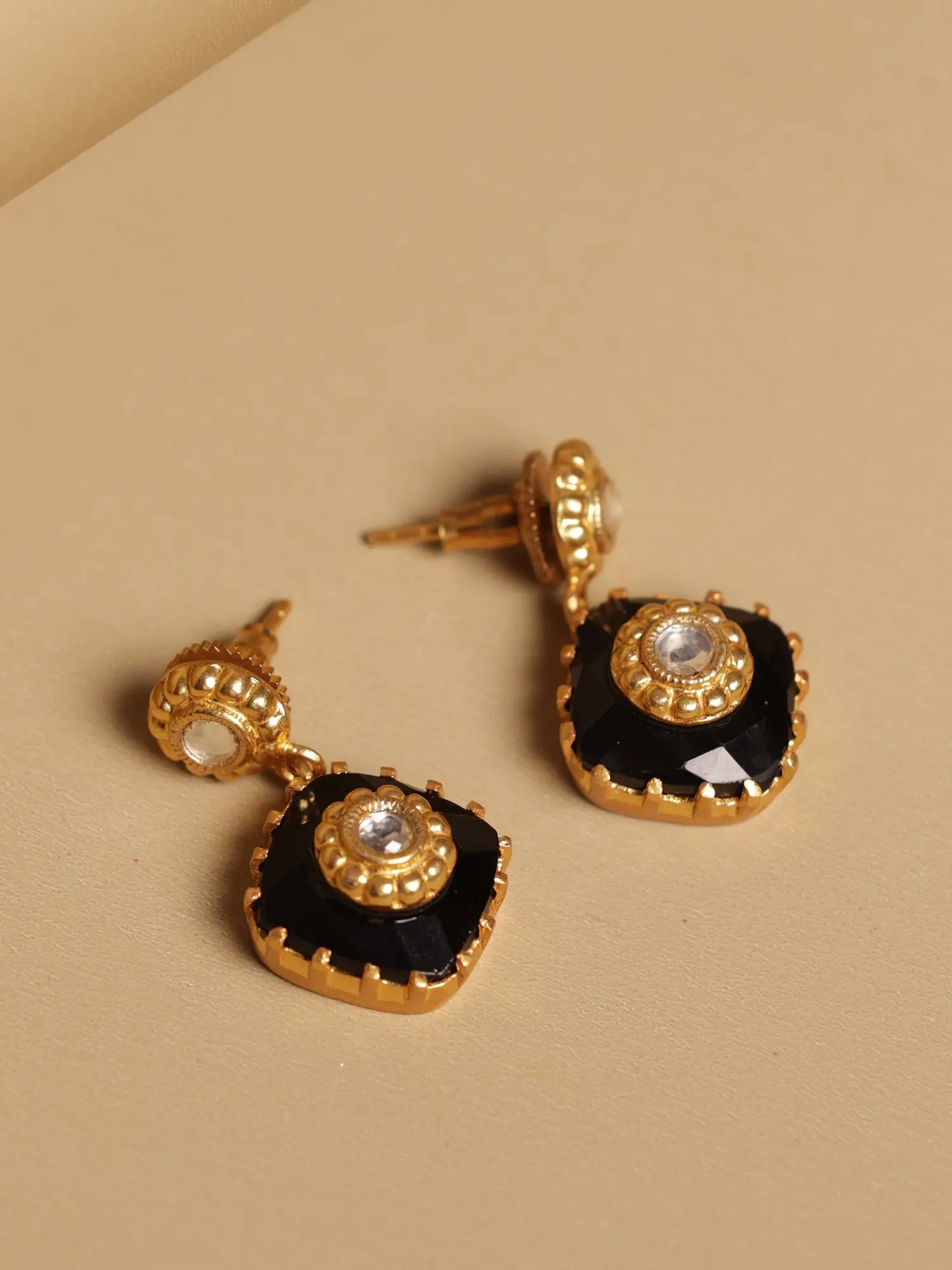 Gold Plated Regal Black Onyx Gold Plated Jadau Polki Earrings Jewelry