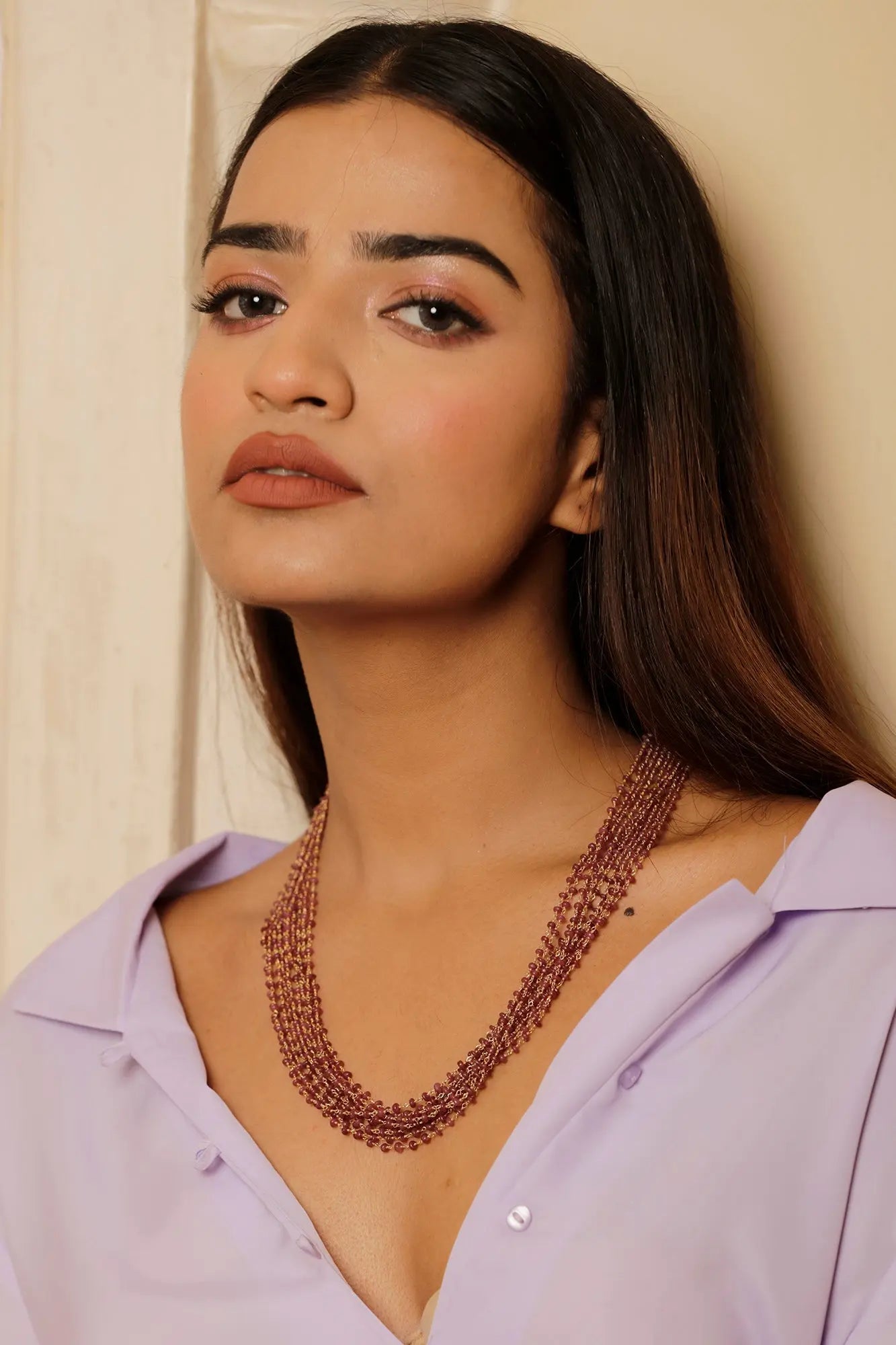 Gold Plated Rising Ruby Silver Chain Layering Necklace Jewelry