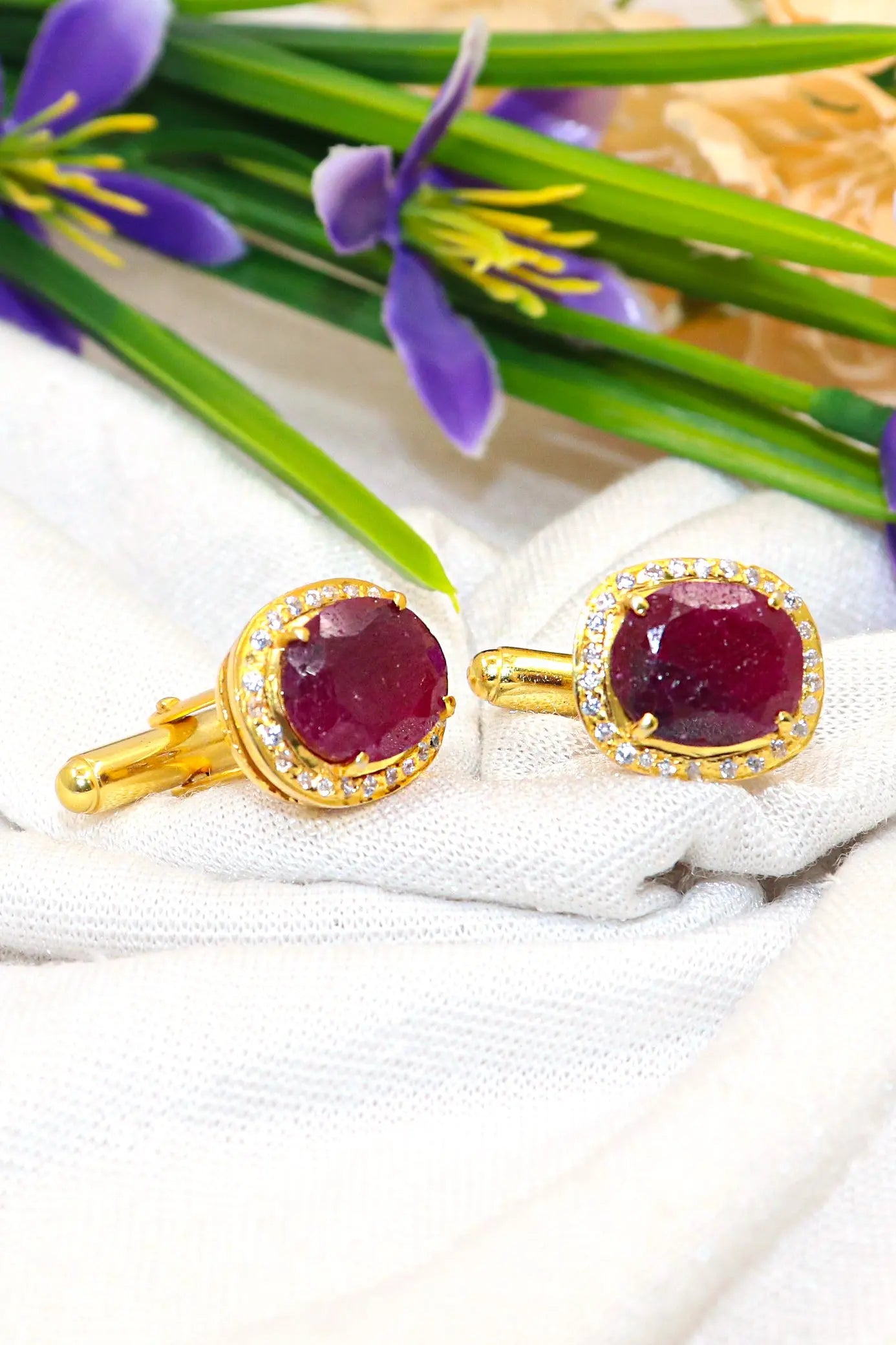 Gold Plated Ruby with Zircon cufflinks Jewelry