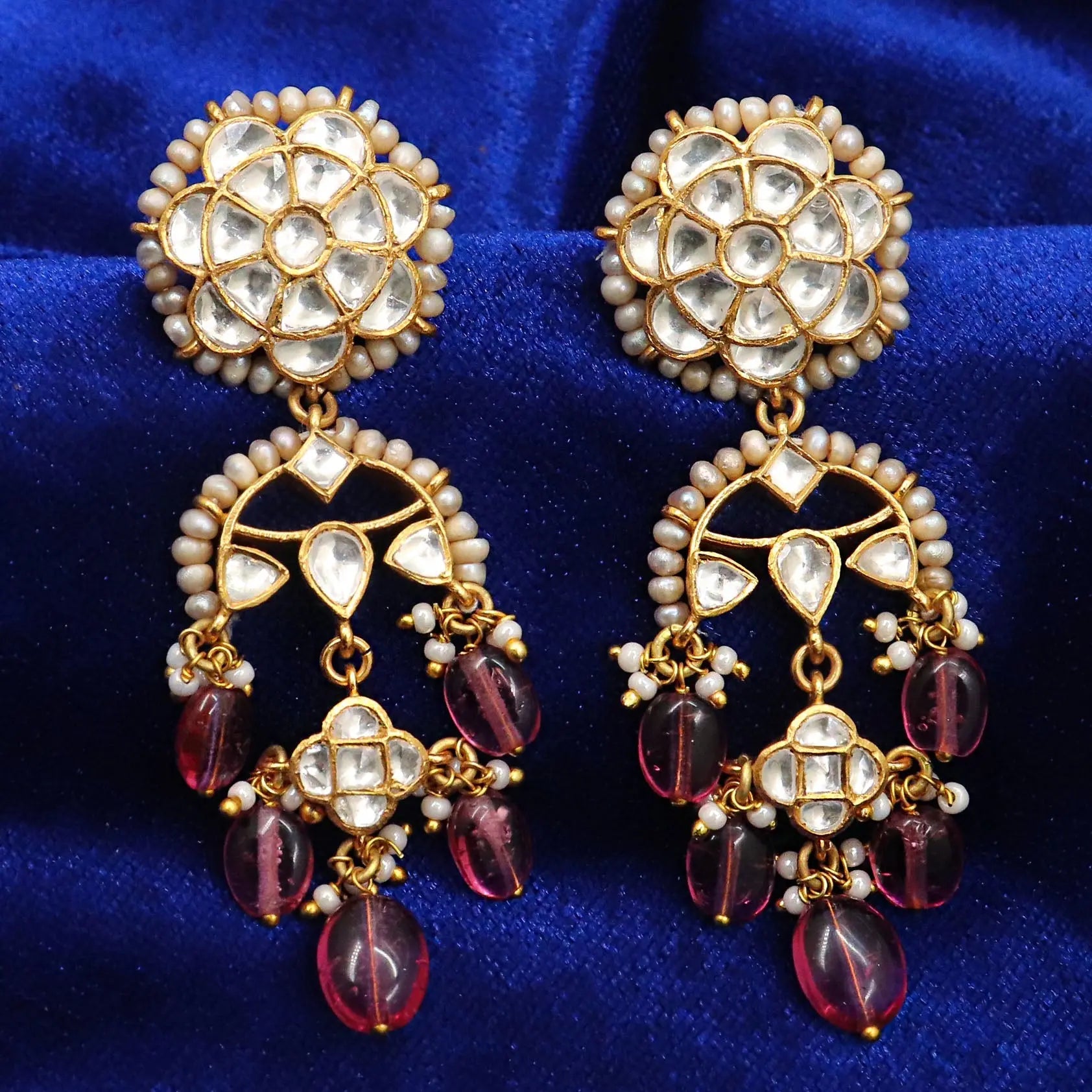 Gold Plated Semi Precious Gemstone with Pearl moissanite gemstones Earring Jewelry