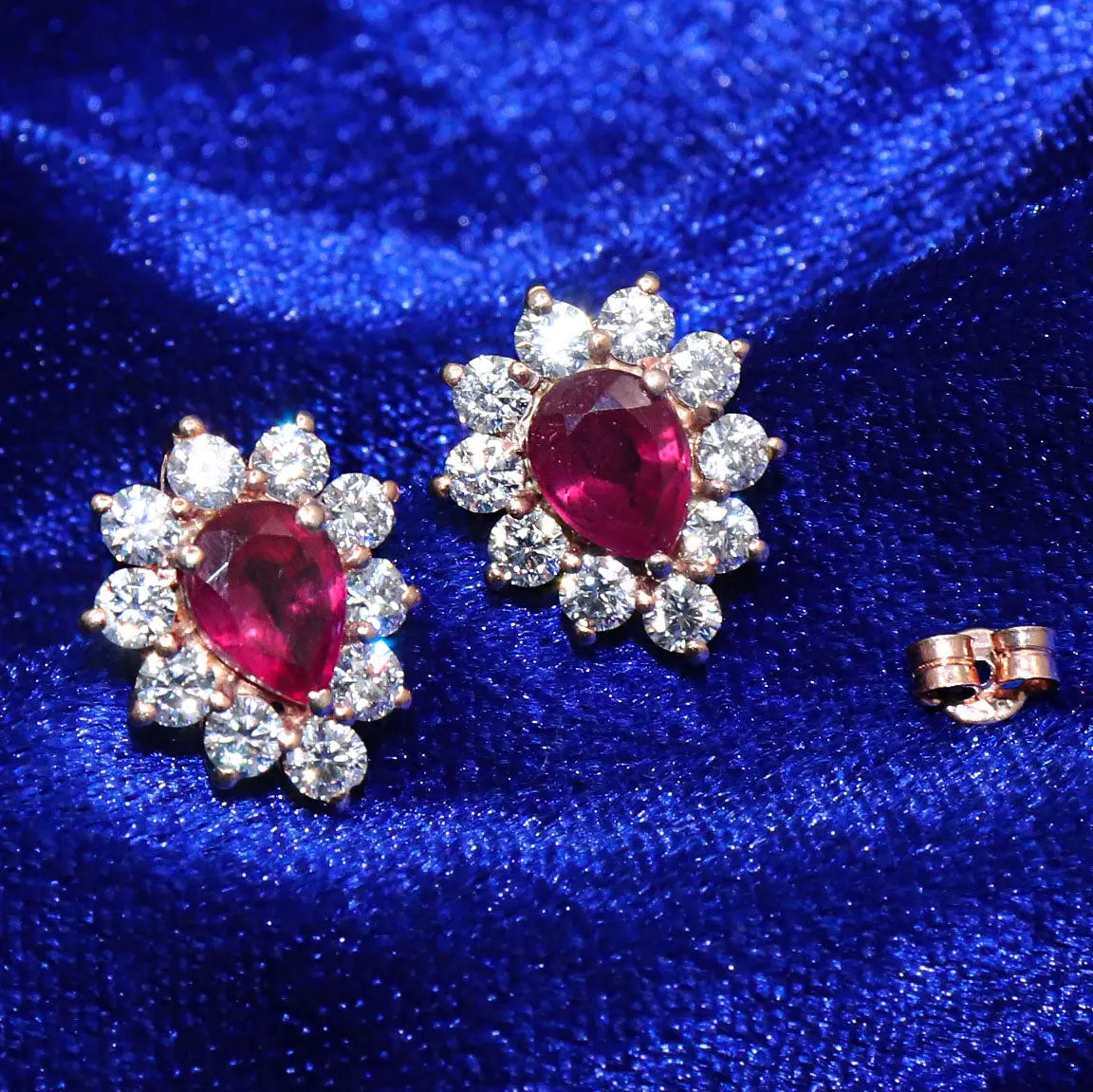 Gold Plated Semi Precious Ruby And CZ Gemstone Stud Earring Jewelry