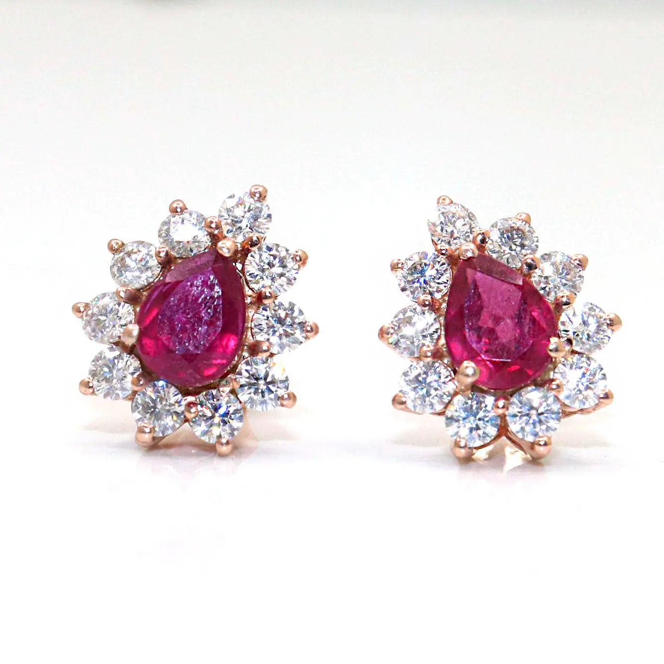 Gold Plated Semi Precious Ruby And CZ Gemstone Stud Earring Jewelry