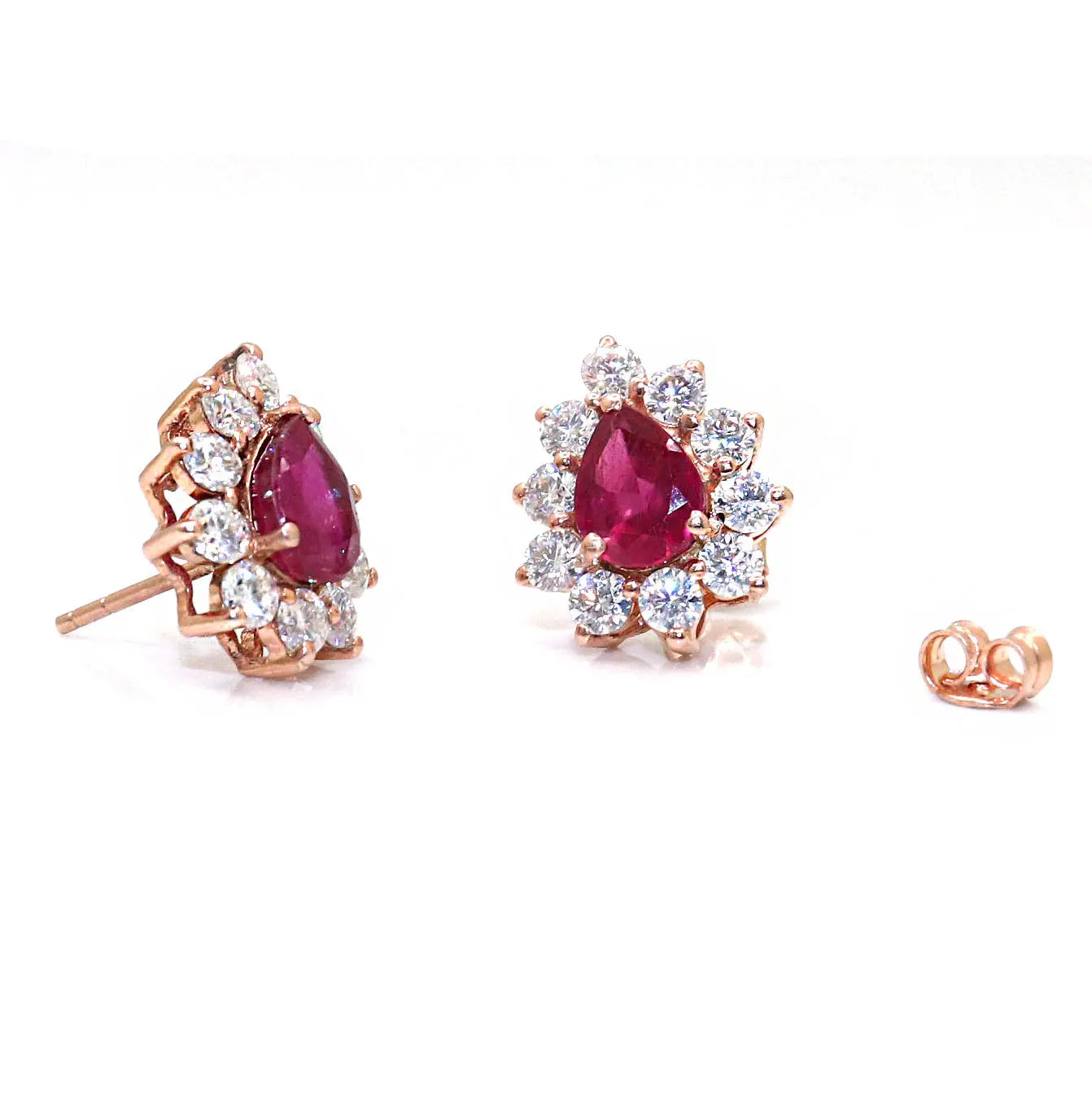 Gold Plated Semi Precious Ruby And CZ Gemstone Stud Earring Jewelry