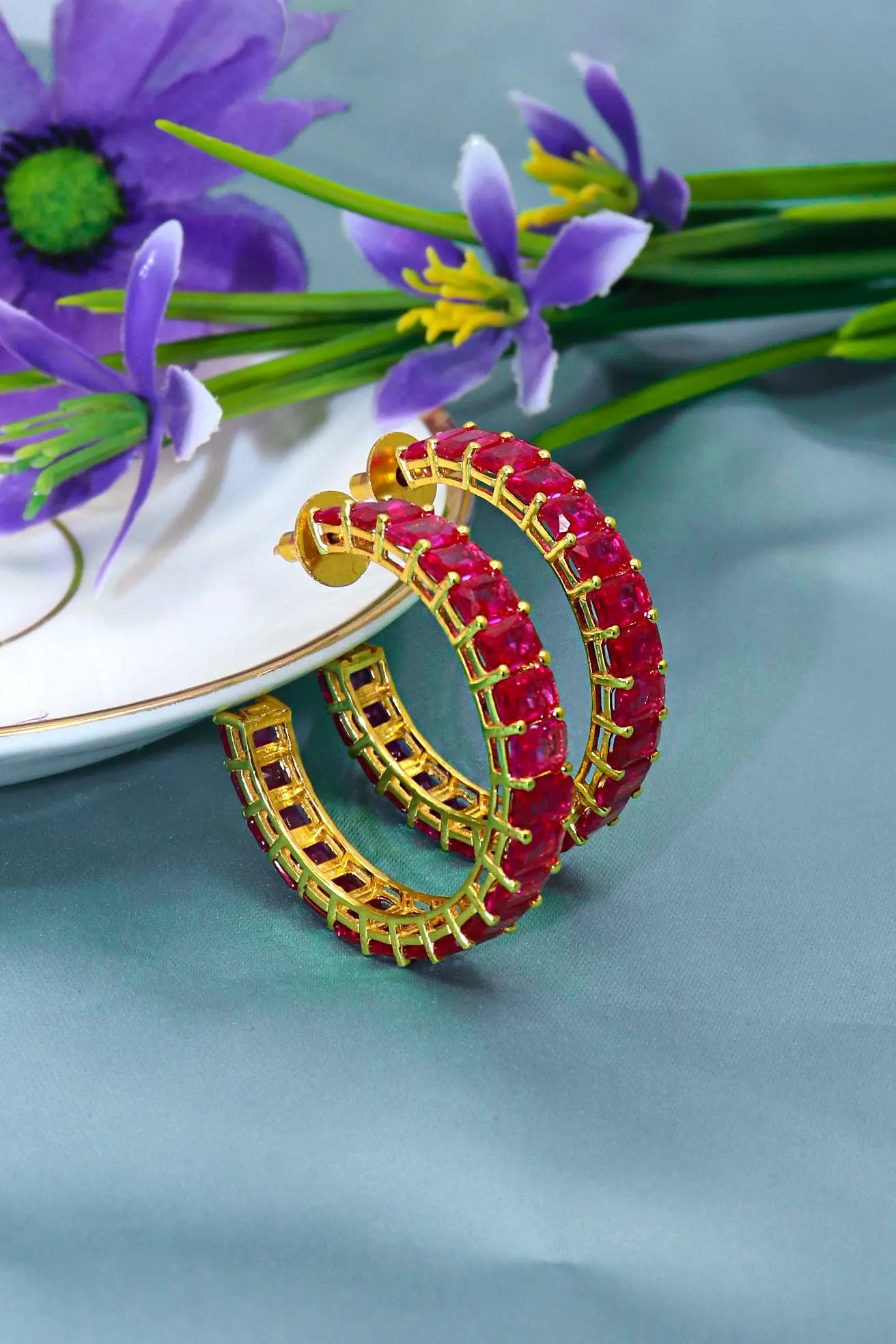 Gold Plated Stylish Fancy Gemstone Women Earring