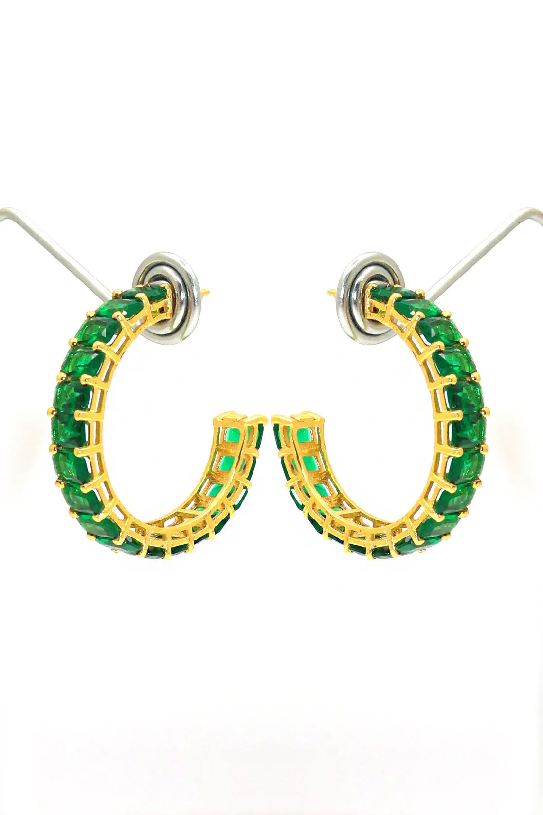 Gold Plated Stylish Green Gemstone Women Hoop Earring