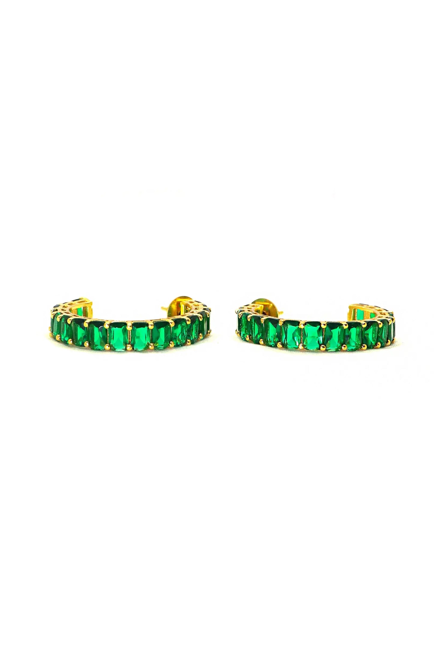 Gold Plated Stylish Green Gemstone Women Hoop Earring