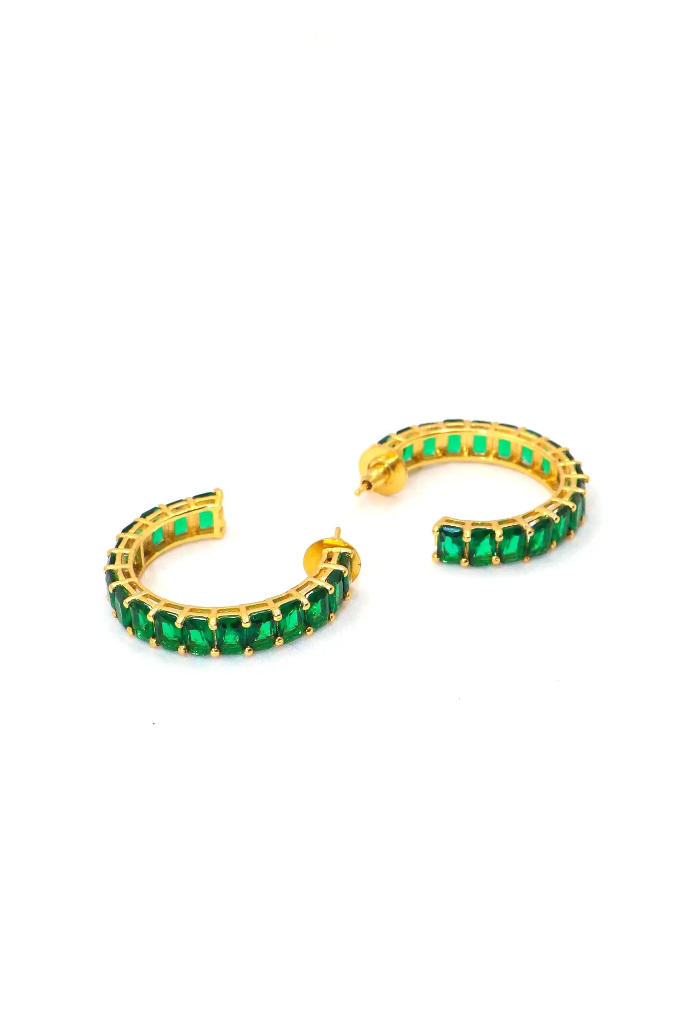 Gold Plated Stylish Green Gemstone Women Hoop Earring