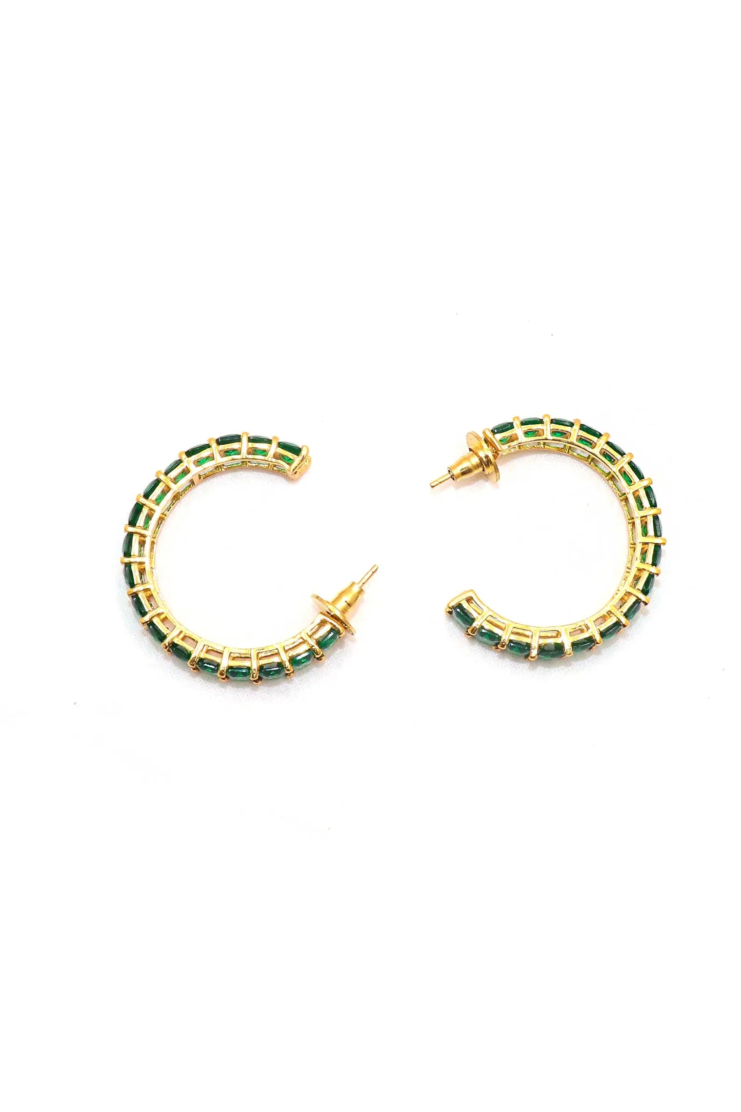 Gold Plated Stylish Green Gemstone Women Hoop Earring