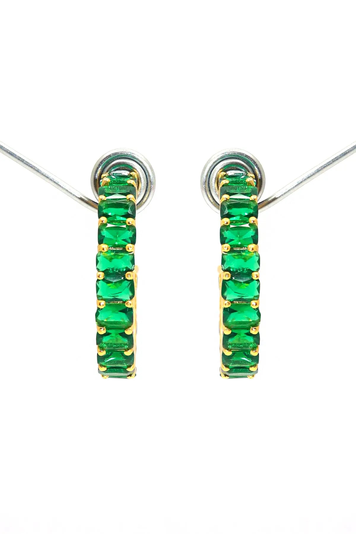 Gold Plated Stylish Green Gemstone Women Hoop Earring