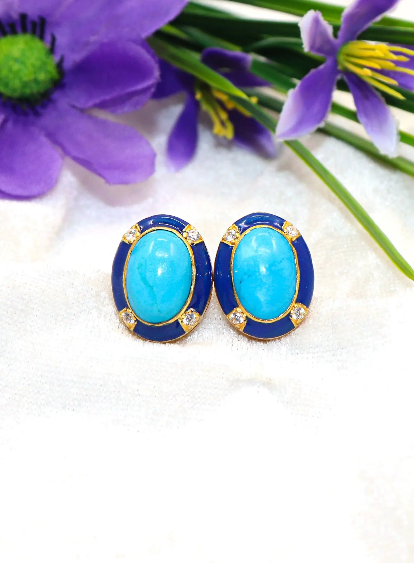 Gold Plated Turquoise With Zircon Gemstone cufflinks Jewelry