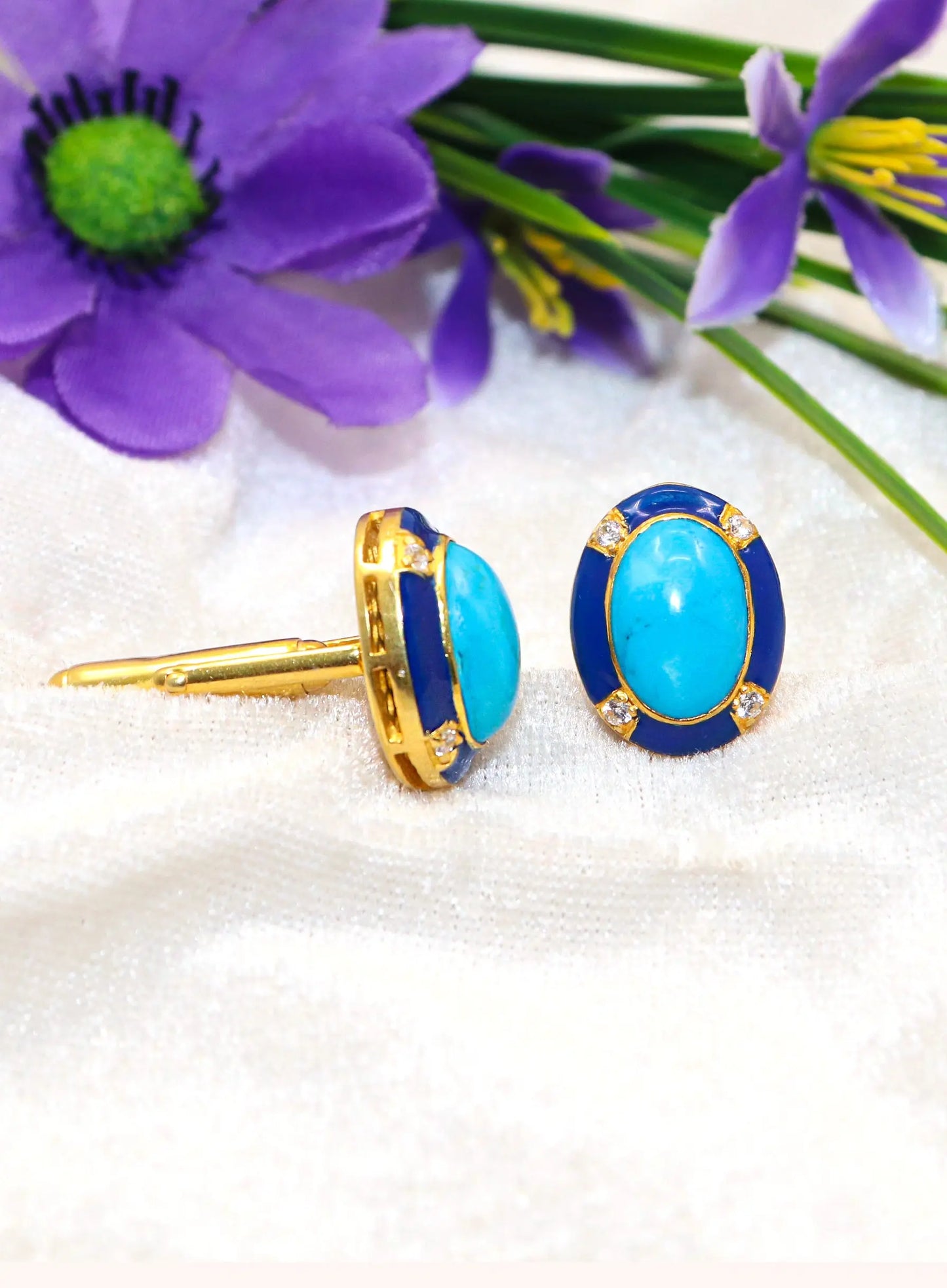 Gold Plated Turquoise With Zircon Gemstone cufflinks Jewelry