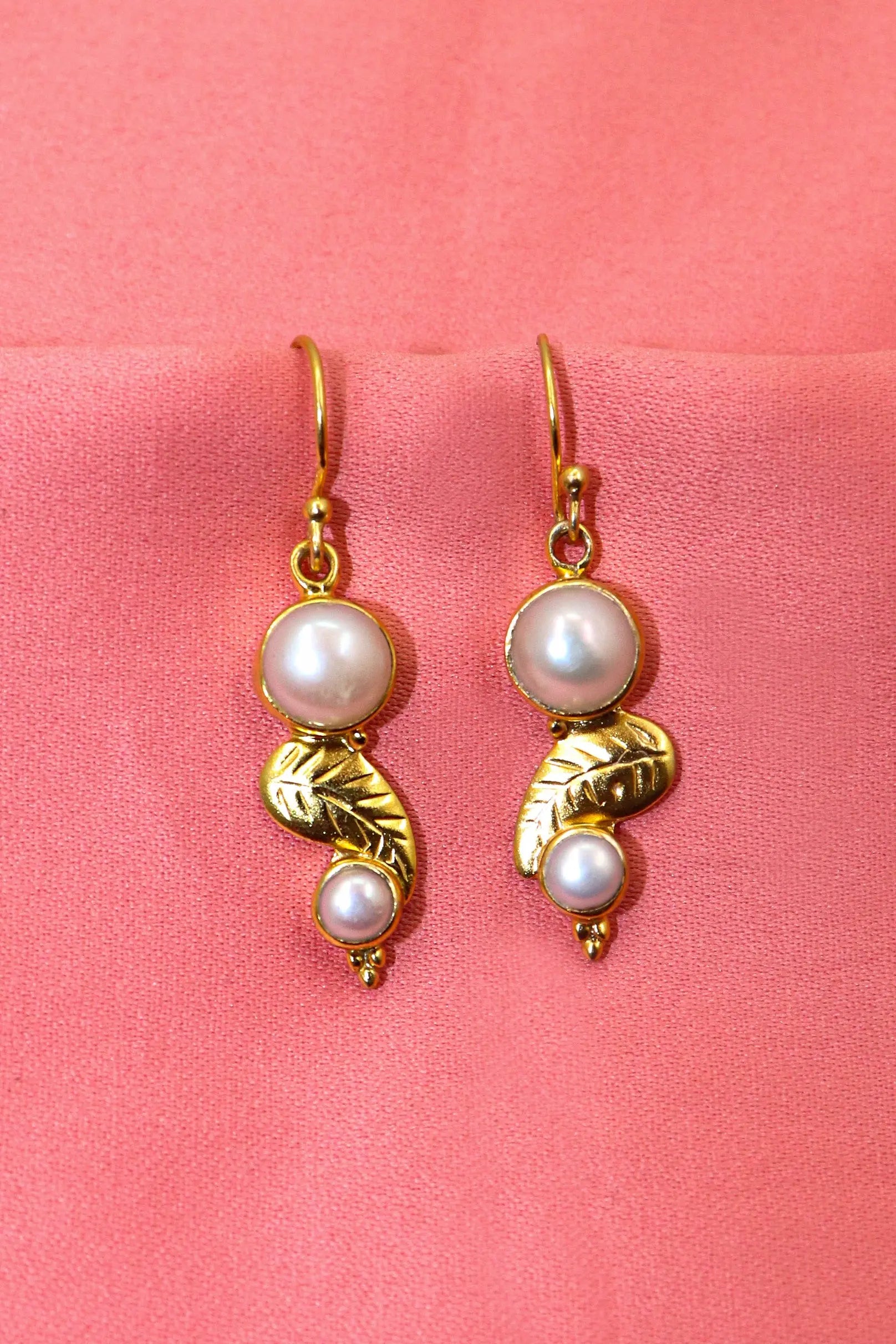 Gold Plated with Pearl Gemstone Hook Earrings Jewelry