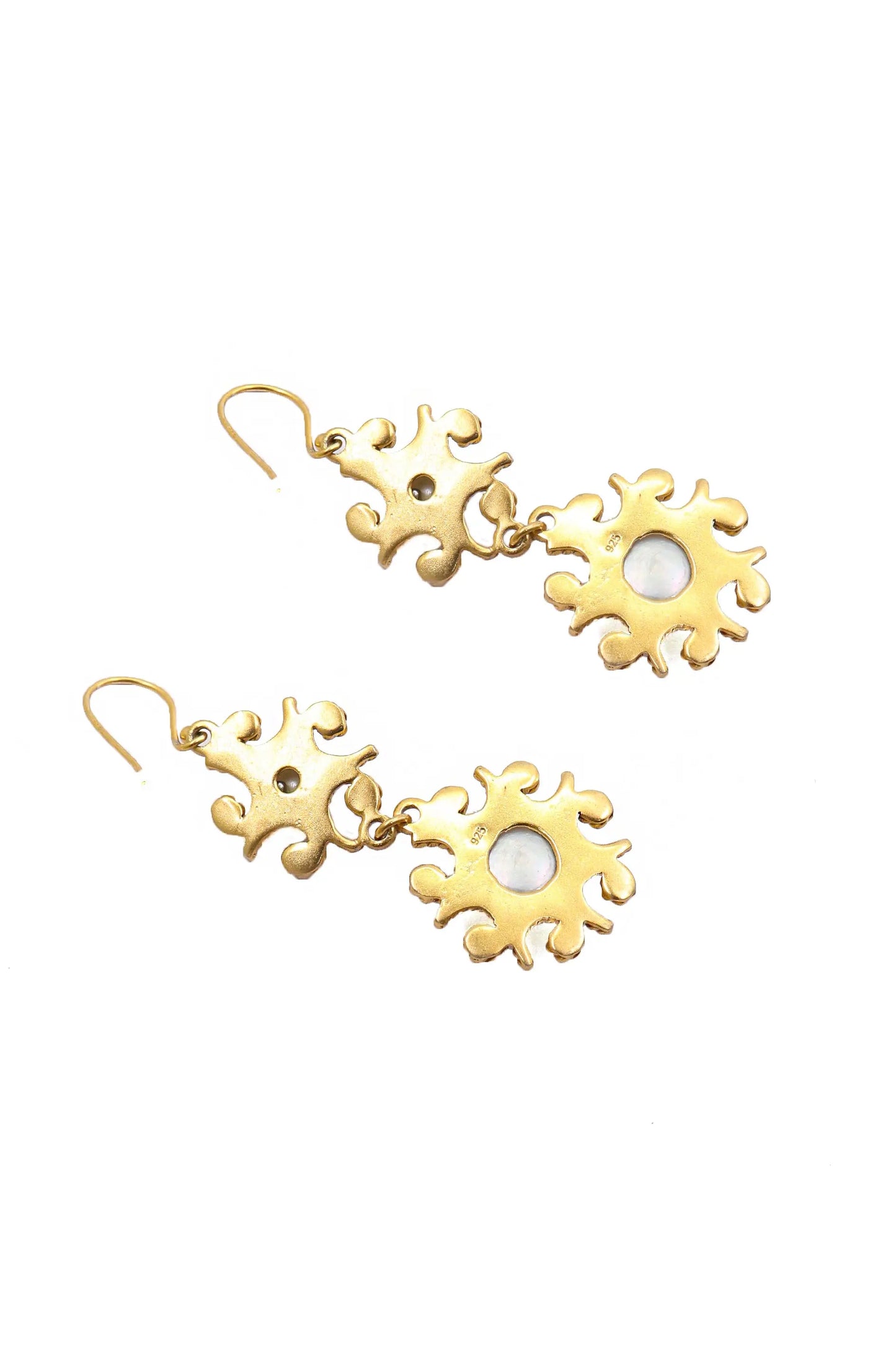 Gold-Plated with Unique Pearl Gemstone Dangle Flower Design Earring Jewelry