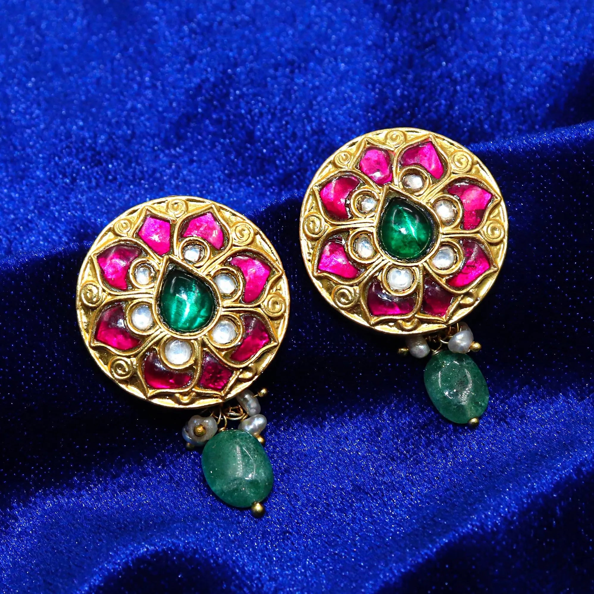 Govinda-Nandini Silver Enamel With Gemstone Two Tone Stud Earring VJewels