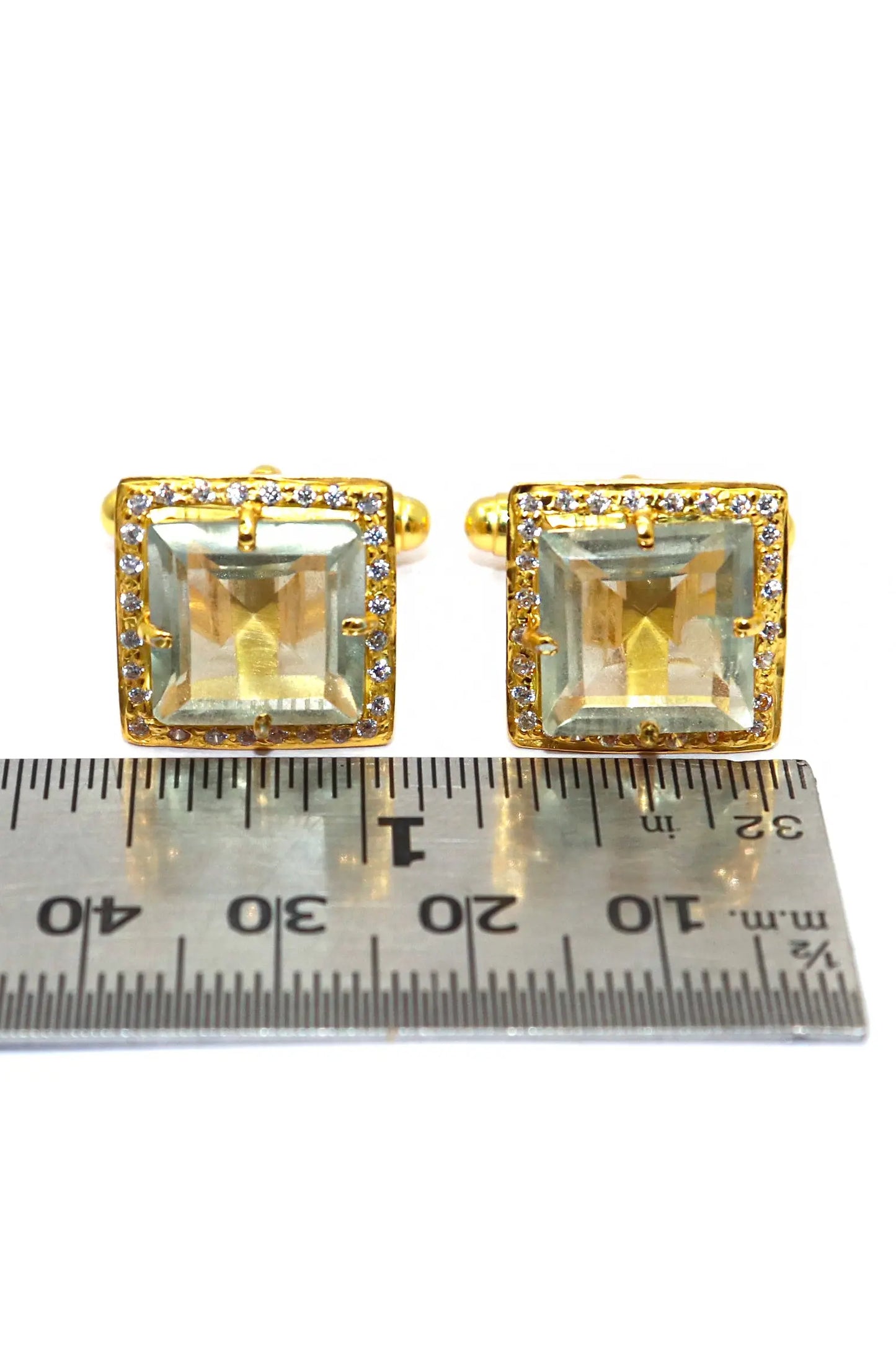 Green Amethyst with Zircon cufflinks Jewelry