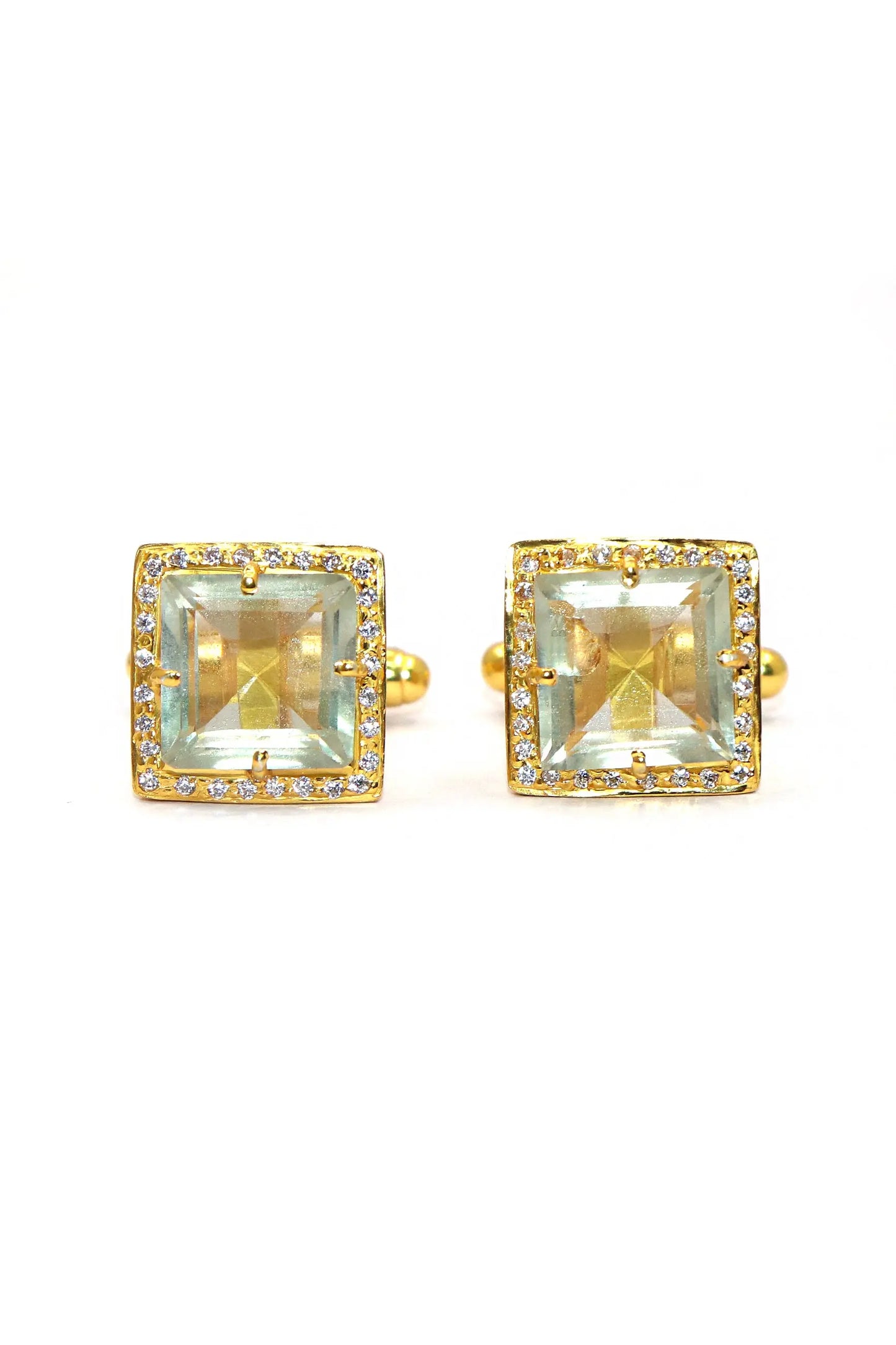 Green Amethyst with Zircon cufflinks Jewelry