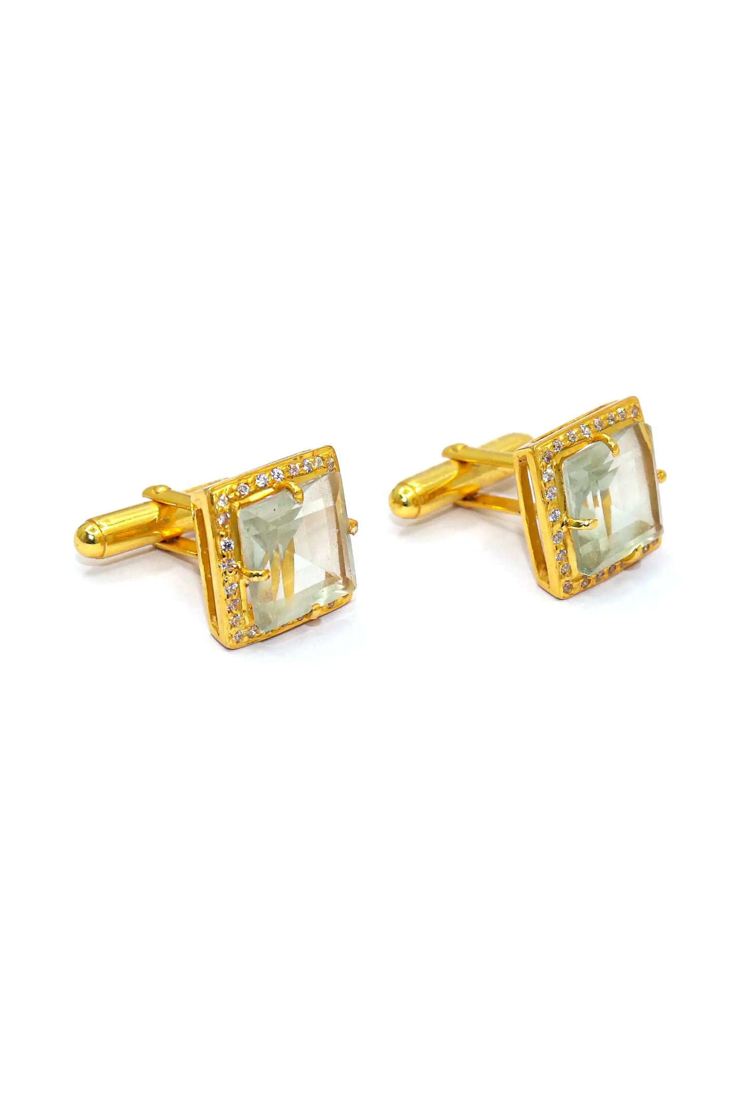 Green Amethyst with Zircon cufflinks Jewelry