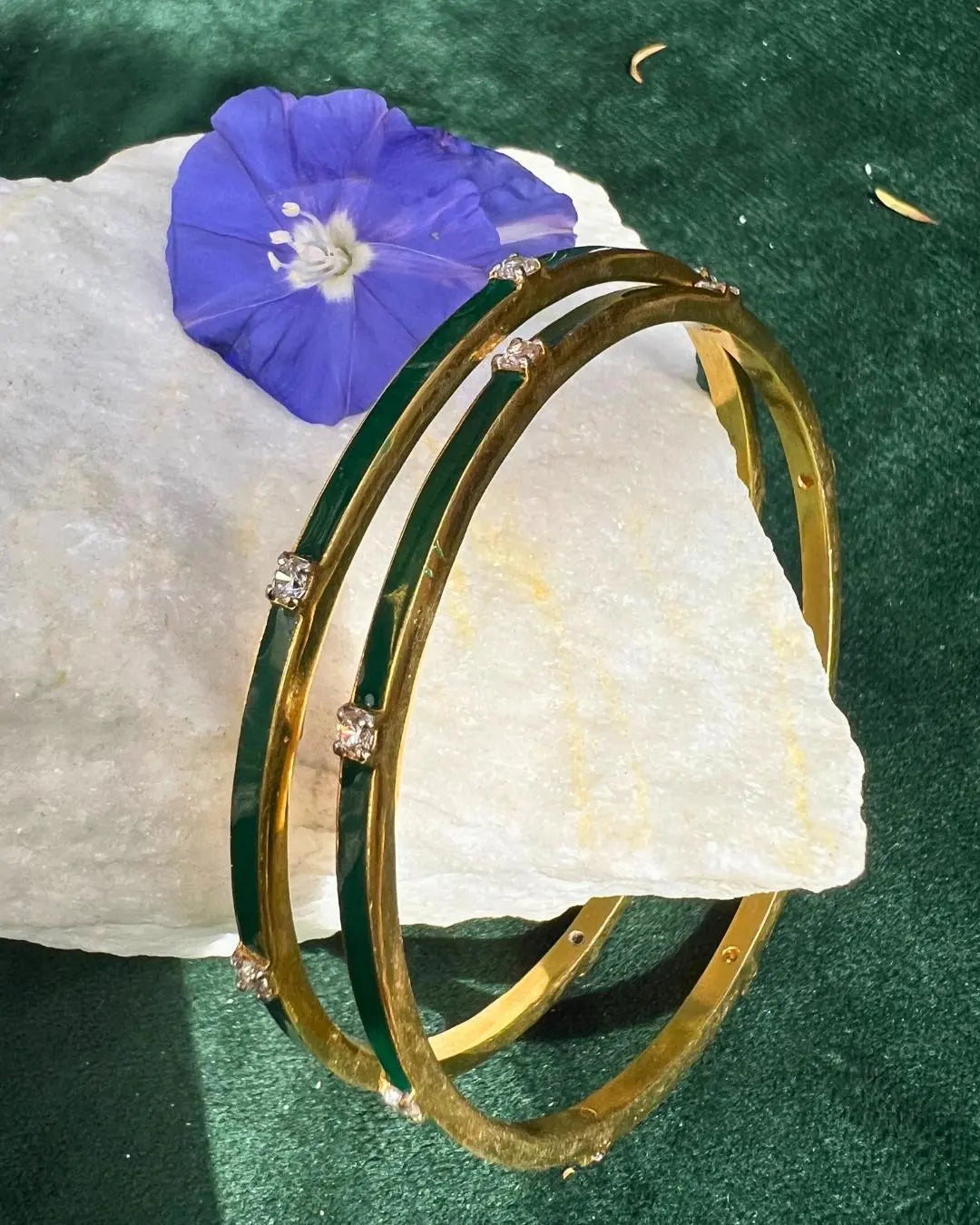 Green Meenakri With moissanite Gold Plated Handmade Enamel Bangle