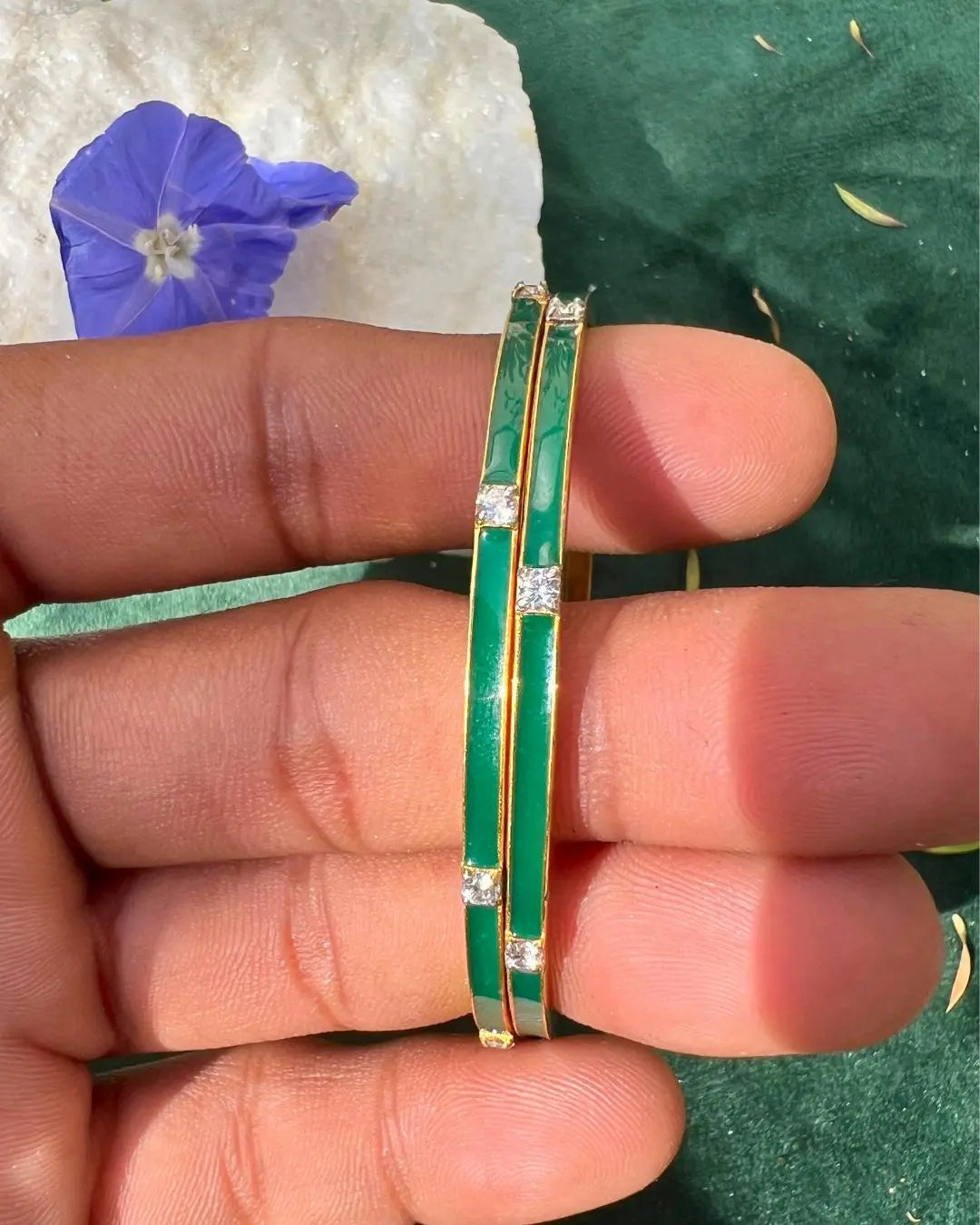 Green Meenakri With moissanite Gold Plated Handmade Enamel Bangle