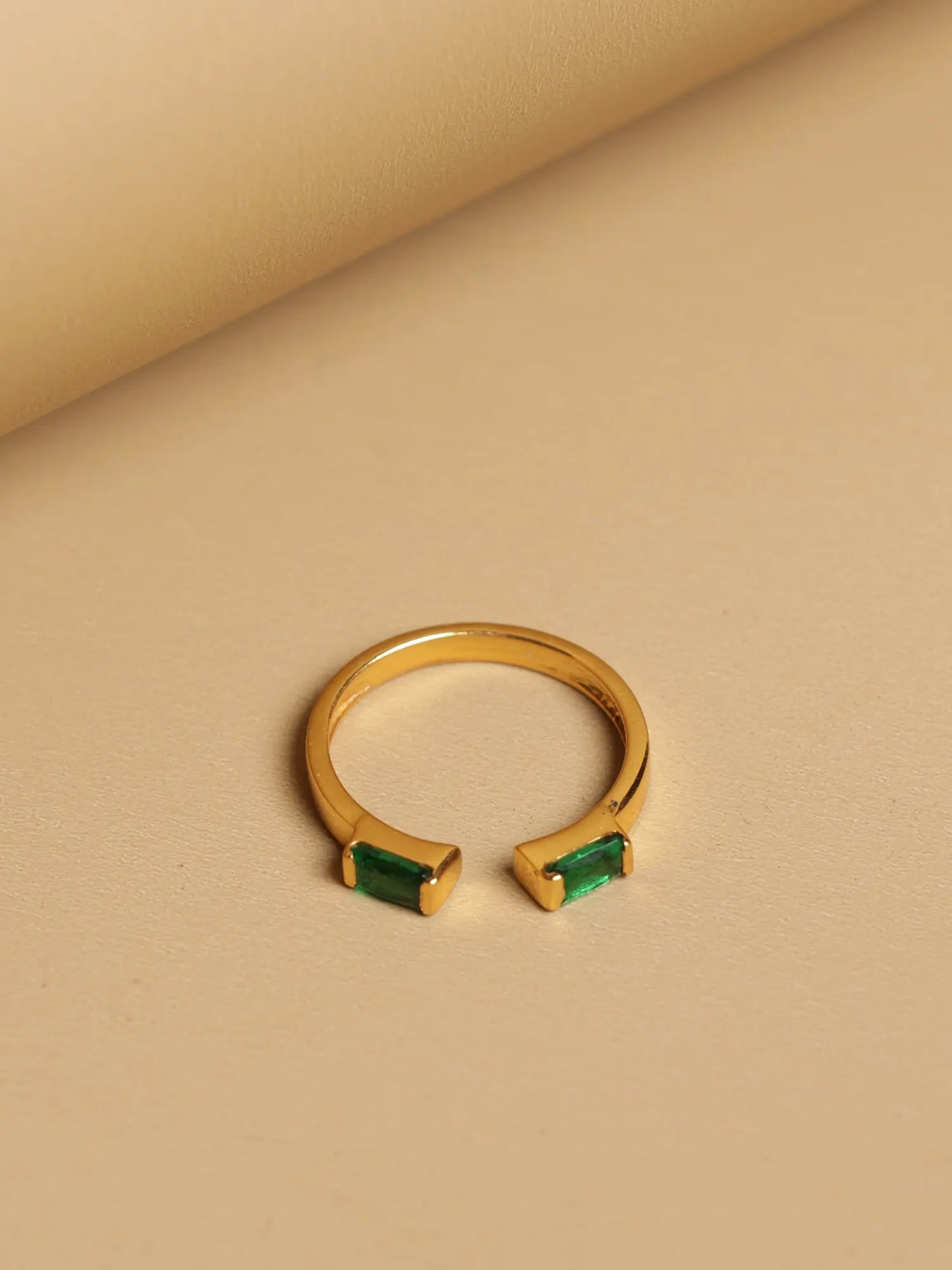 Green onyx Two Stone DAO Bagutte Open Gold Plated Ring Jewelry