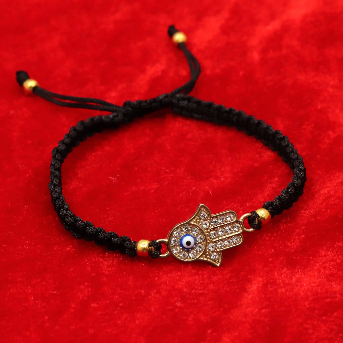 Hamsa Hand Evil Eye Metal Thread Adjustable Bracelet