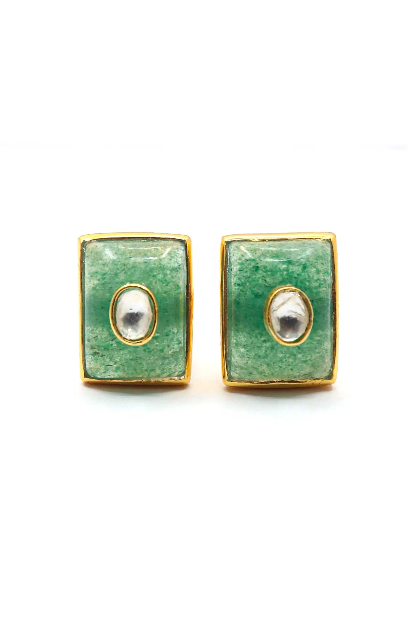 Handcrafted Artisan Cufflinks with Gold Plating Moissanite and Green Onyx Gemstones Cufflinks for Men's