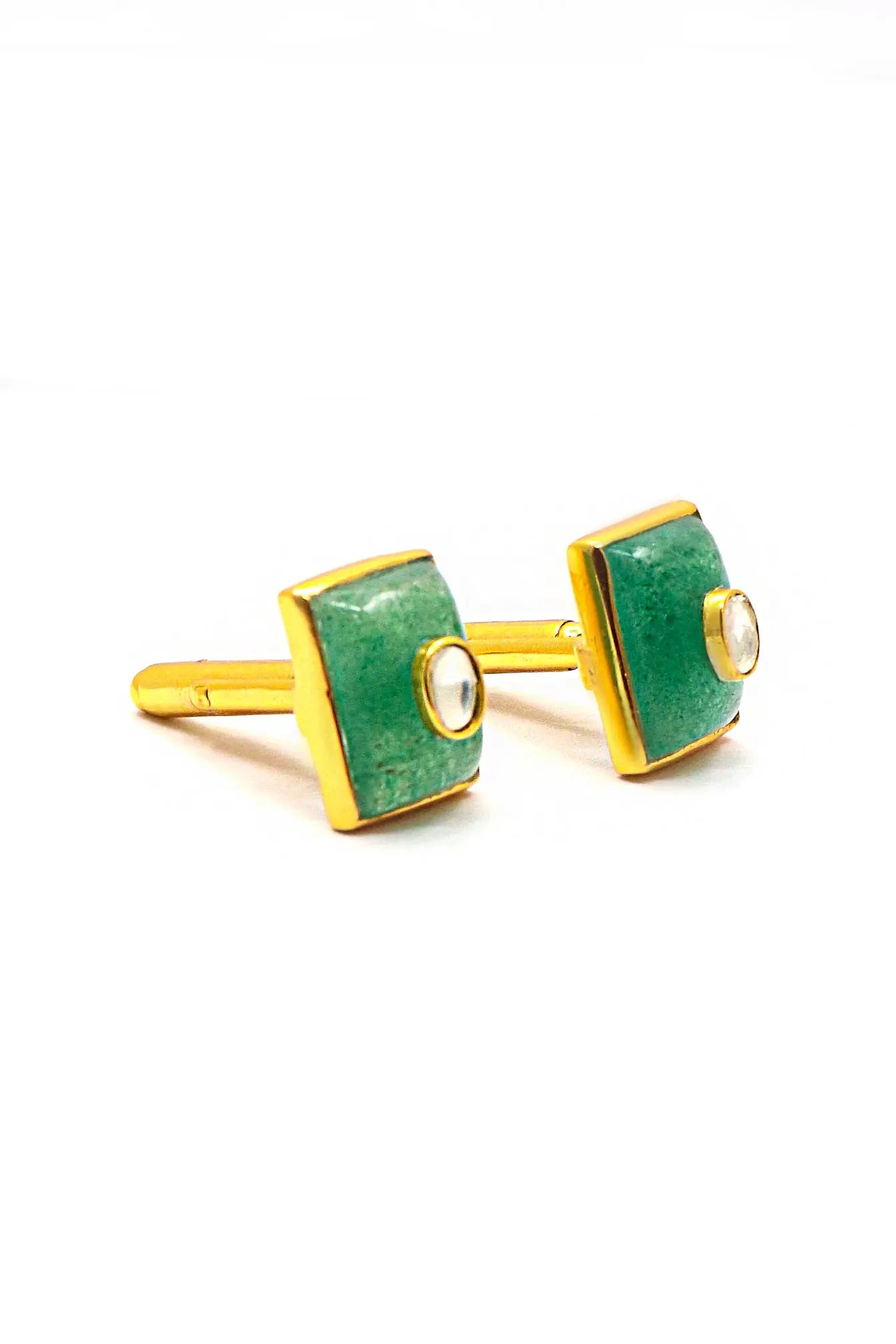 Handcrafted Artisan Cufflinks with Gold Plating Moissanite and Green Onyx Gemstones Cufflinks for Men's