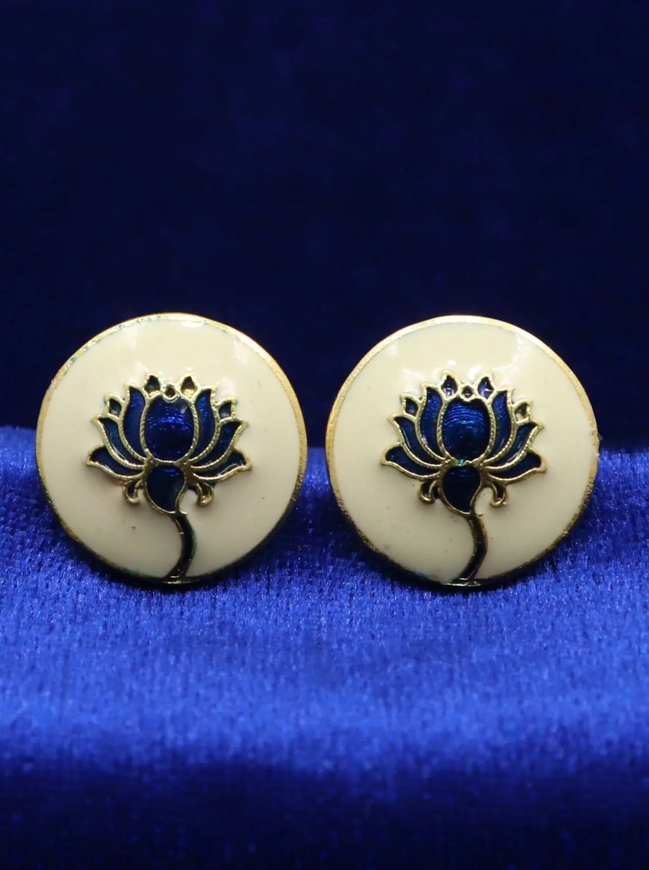 Gold Plated Enamel Lotus Design Cufflinks Jewelry VJewels