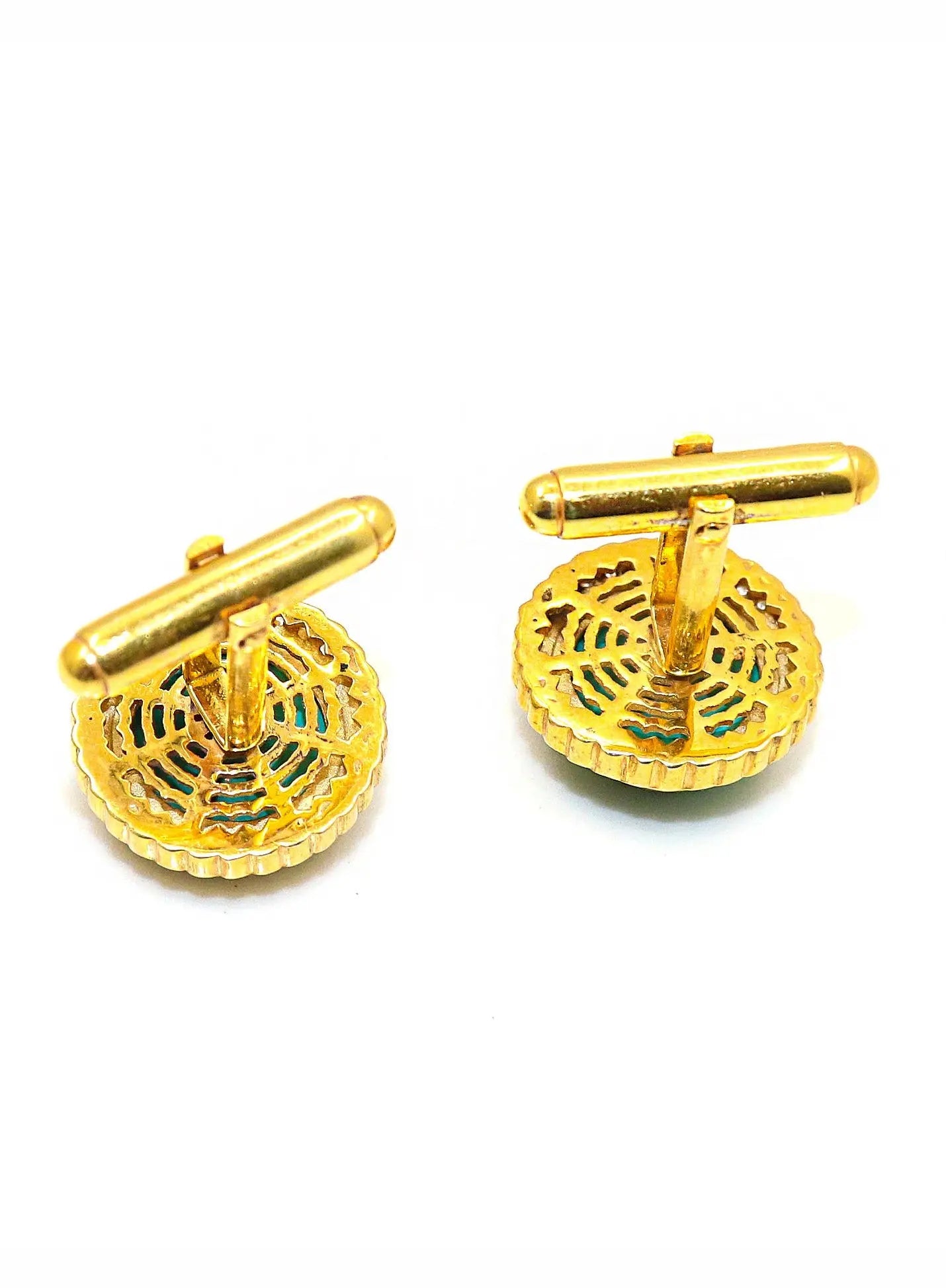 Gold Plated Malachite Gemstone With CZ Cufflinks Jewelry - VJewels