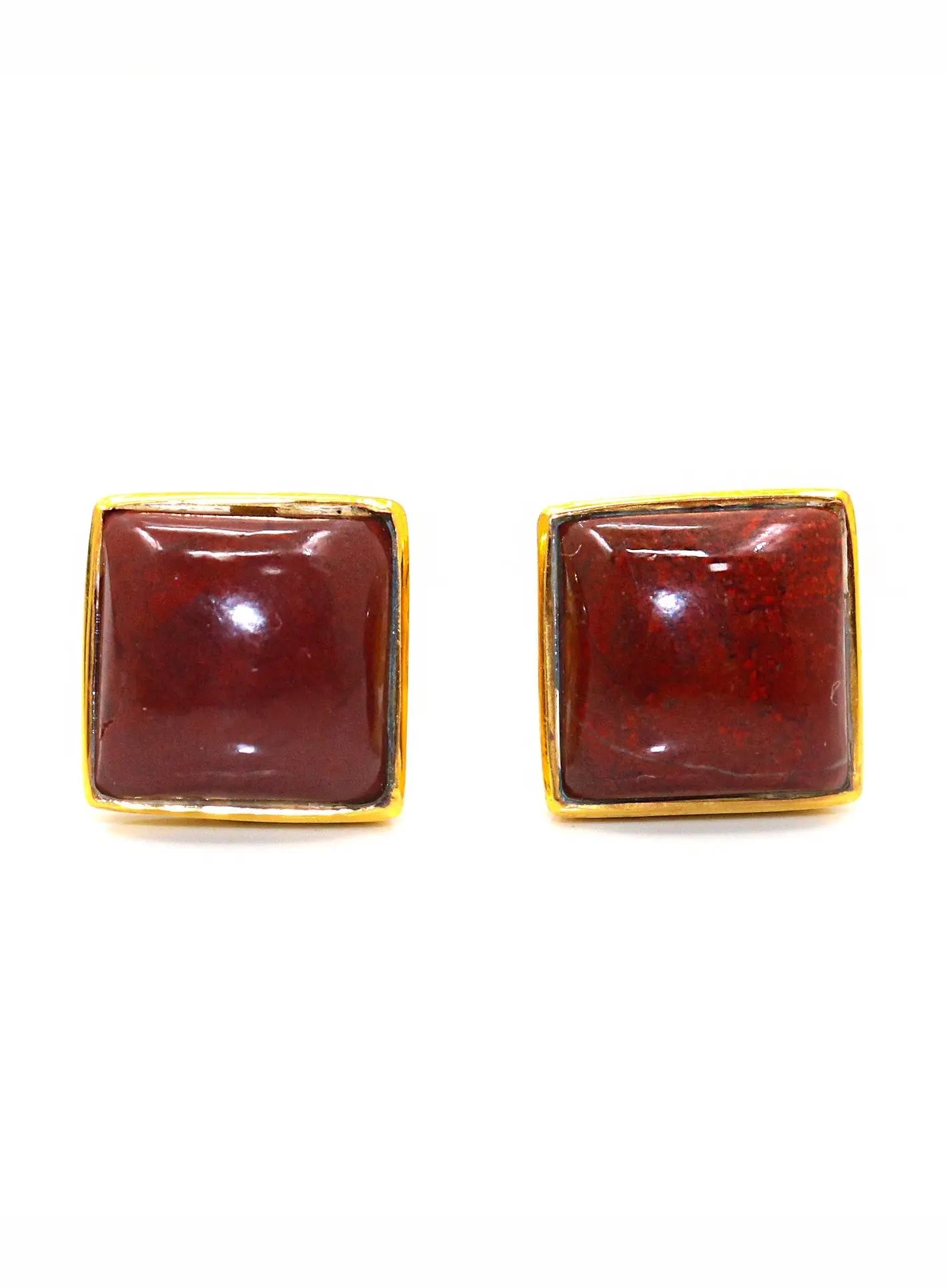 Red Jasper Square Gemstone Gold Plated Cufflink Jewelry - VJewels