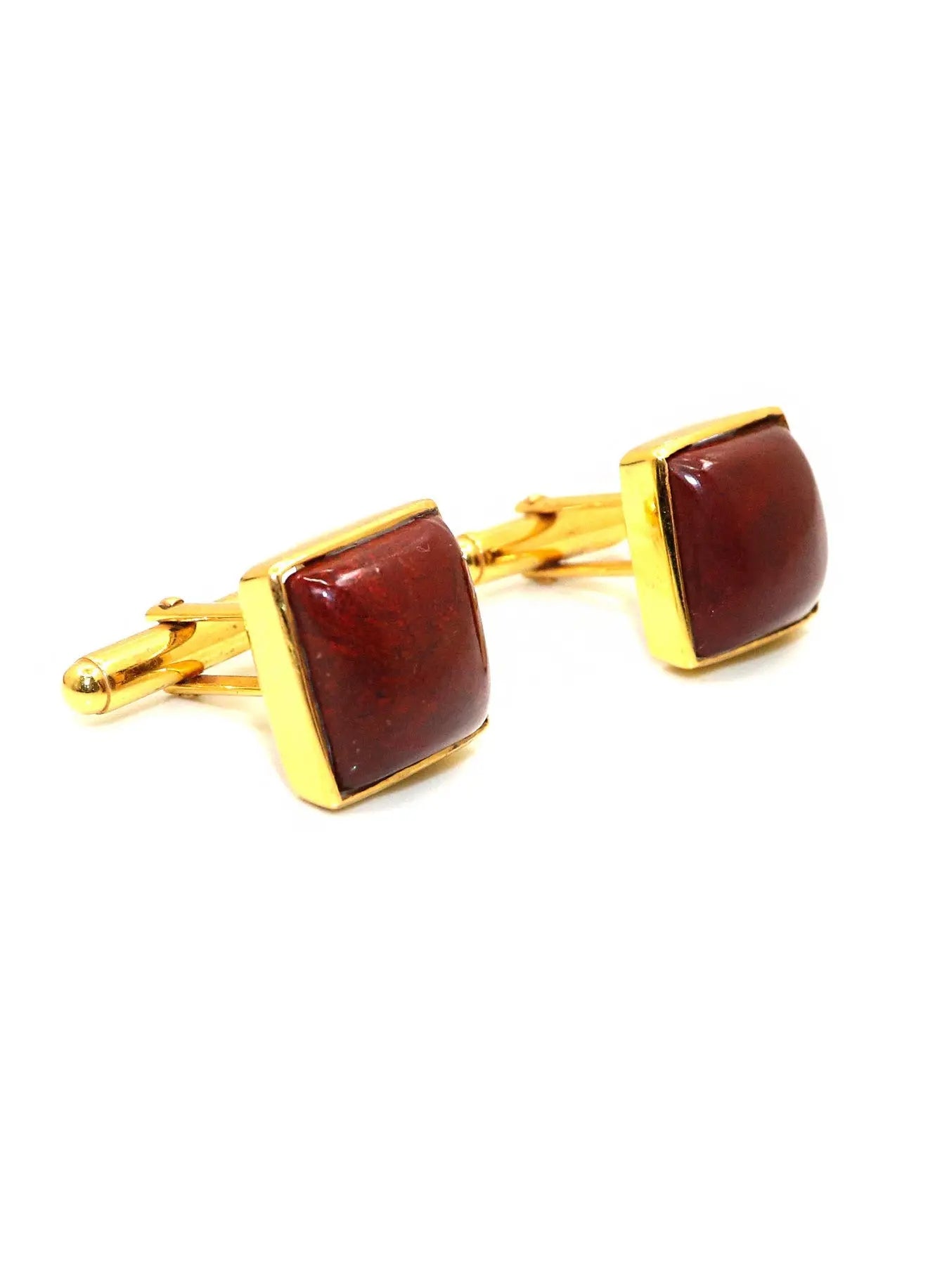 Red Jasper Square Gemstone Gold Plated Cufflink Jewelry - VJewels