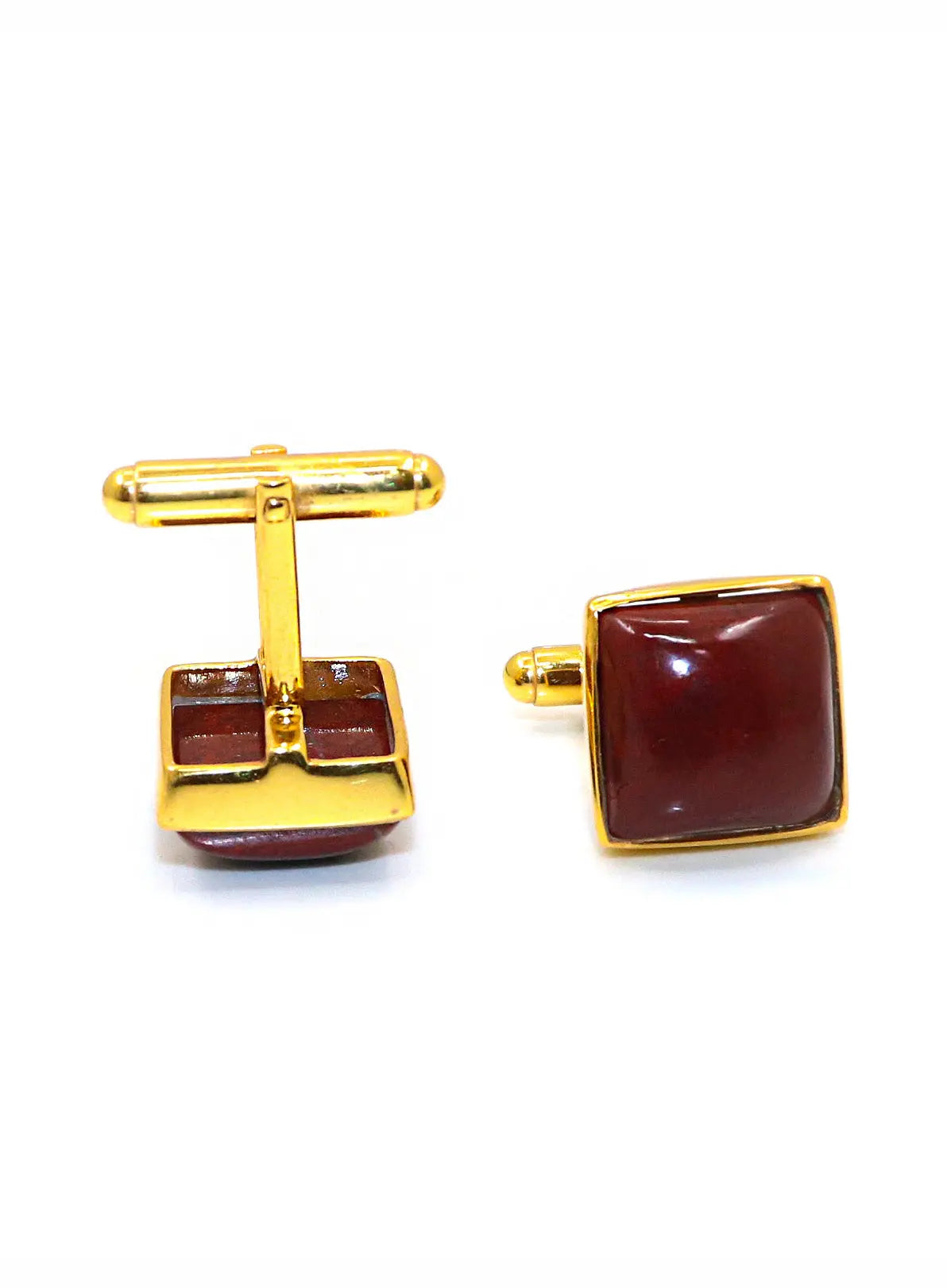 Red Jasper Square Gemstone Gold Plated Cufflink Jewelry - VJewels