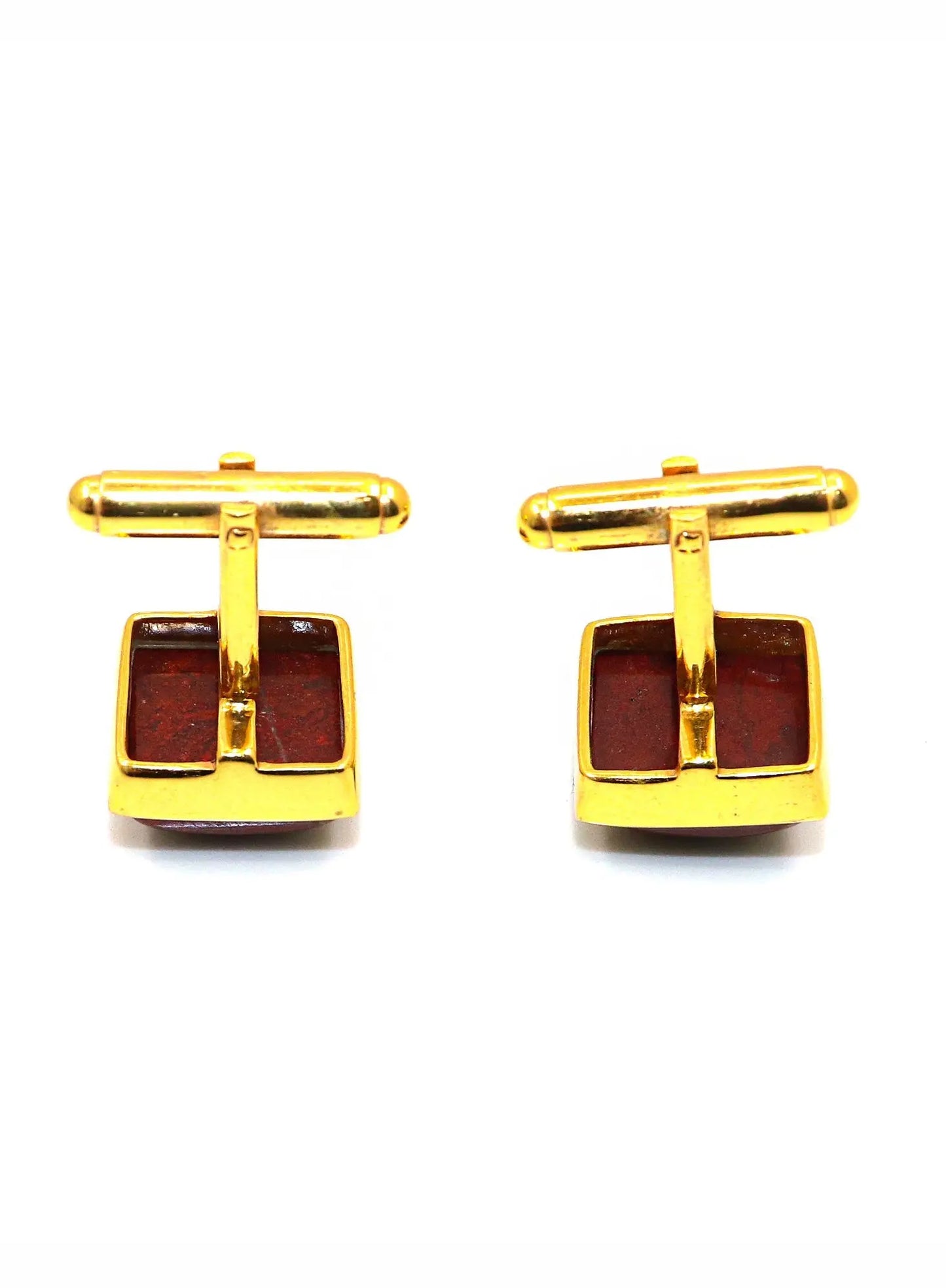 Red Jasper Square Gemstone Gold Plated Cufflink Jewelry - VJewels