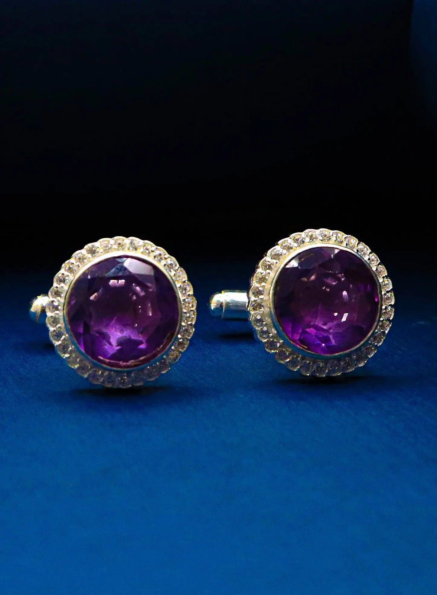 Purple Amethyst Gemstone With CZ Silver Cufflink Jewelry - VJewels