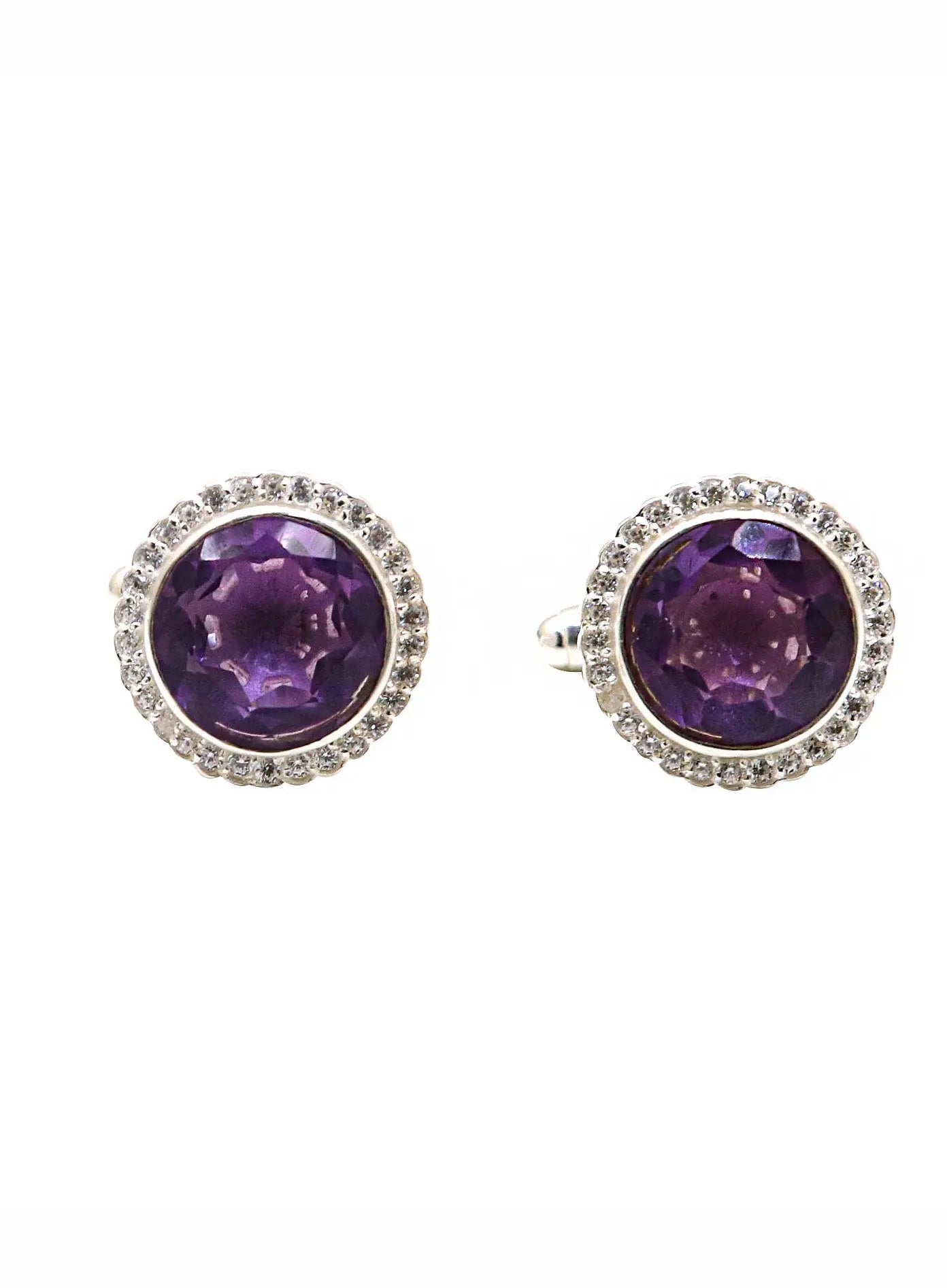 Purple Amethyst Gemstone With CZ Silver Cufflink Jewelry - VJewels