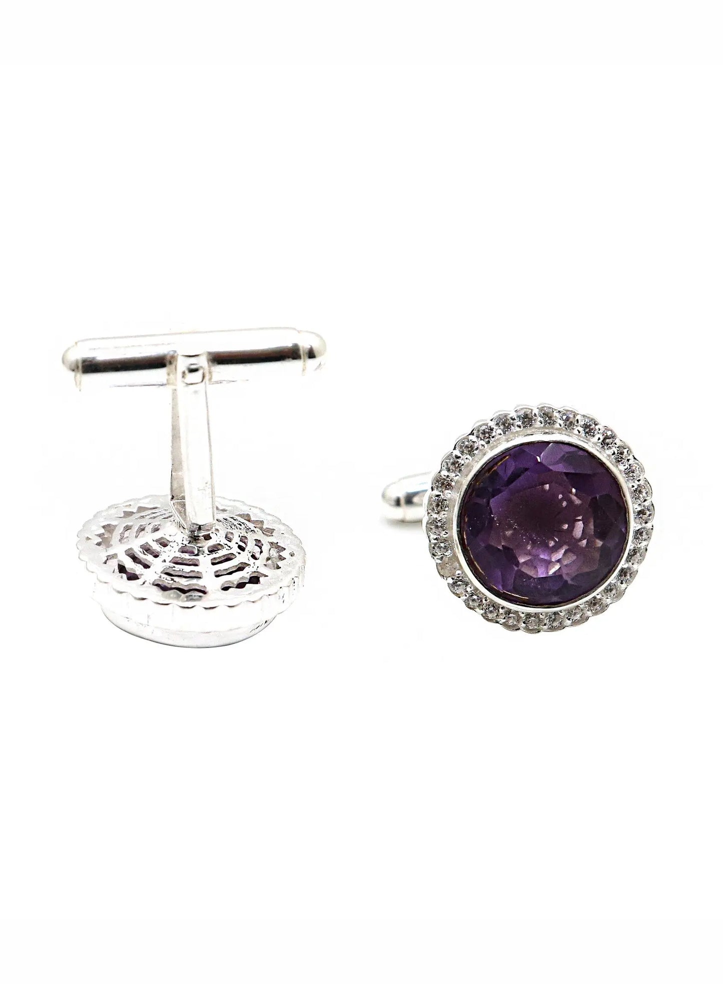 Purple Amethyst Gemstone With CZ Silver Cufflink Jewelry - VJewels