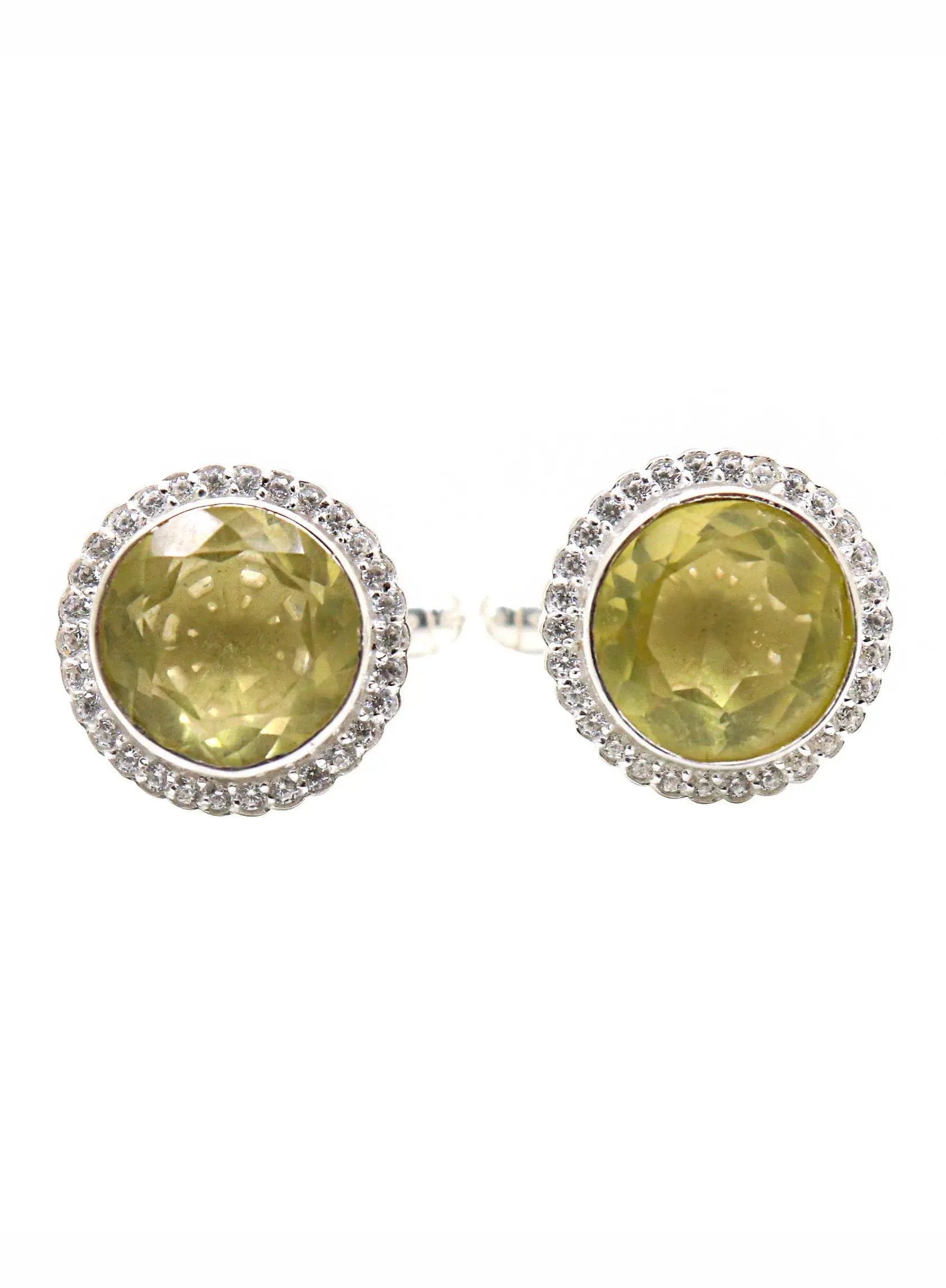 Yellow Topaz Gemstone with CZ Silver Cufflinks Jewelry - VJewels