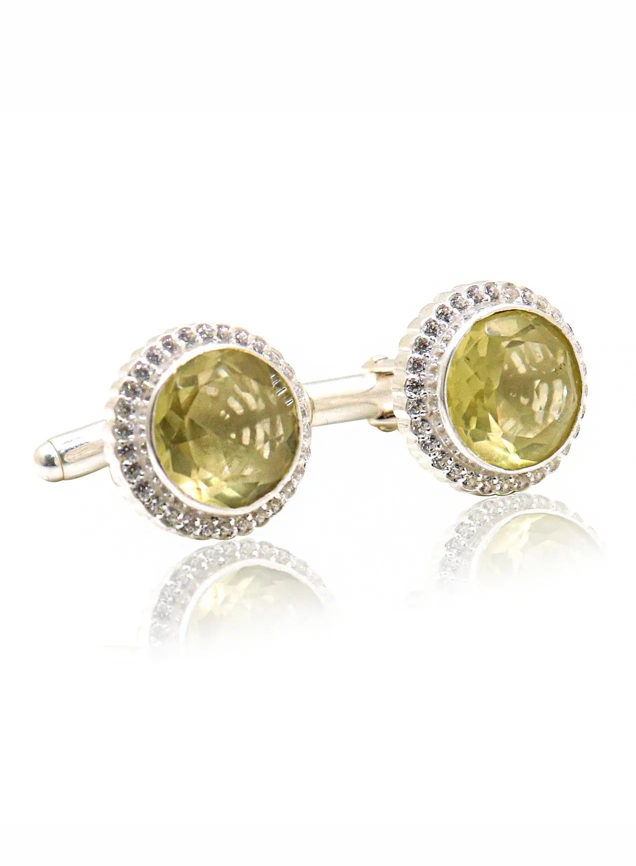 Yellow Topaz Gemstone with CZ Silver Cufflinks Jewelry - VJewels