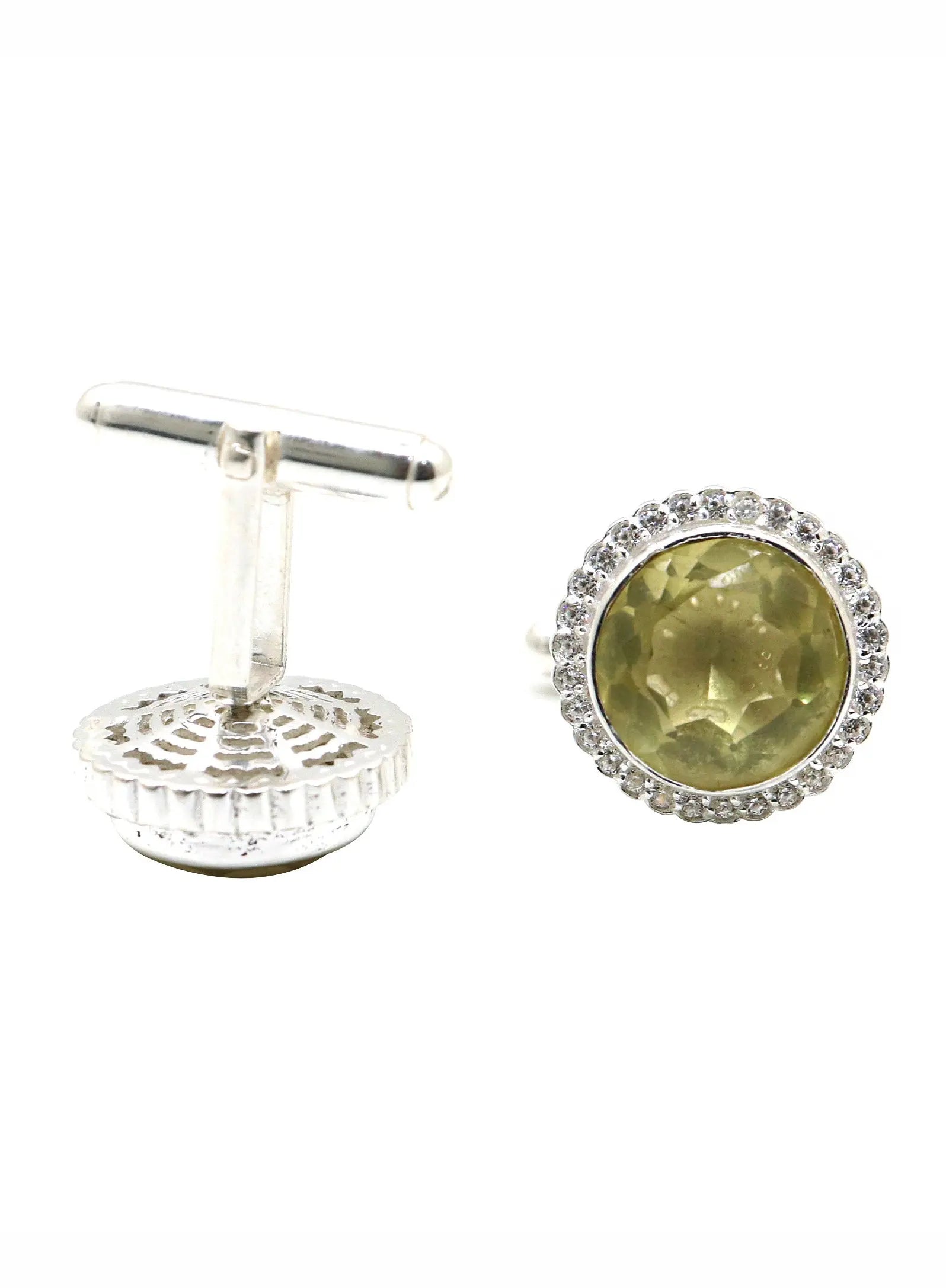 Yellow Topaz Gemstone with CZ Silver Cufflinks Jewelry - VJewels