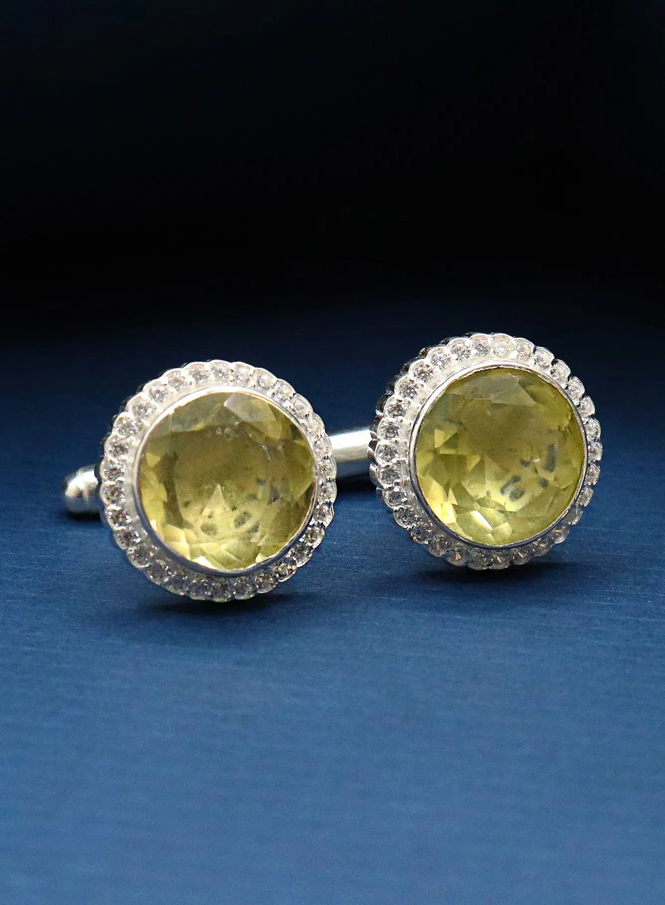 Yellow Topaz Gemstone with CZ Silver Cufflinks Jewelry - VJewels