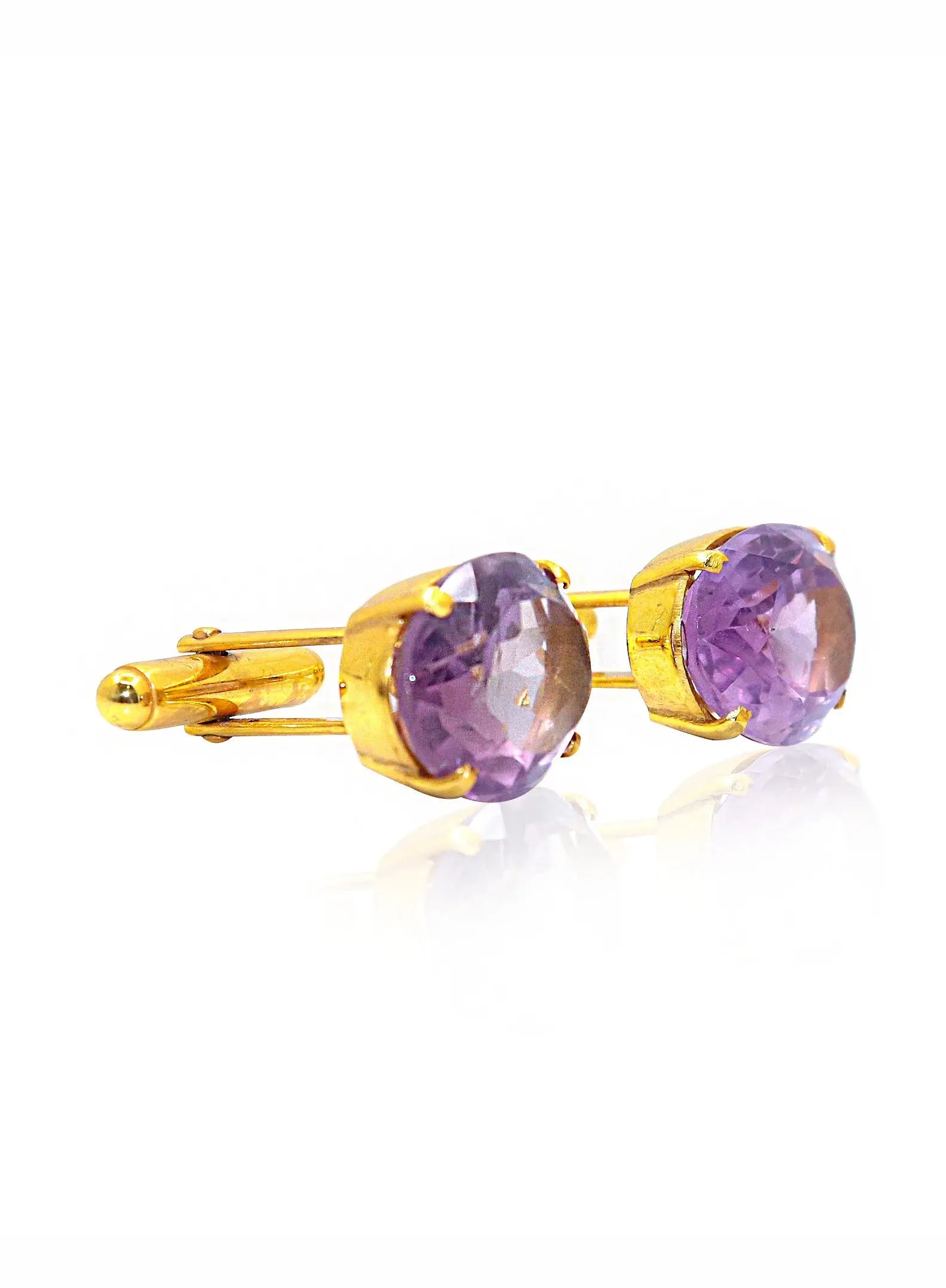 Purple Amethyst Gemstone Gold Plated Cufflinks Jewelry - VJewels